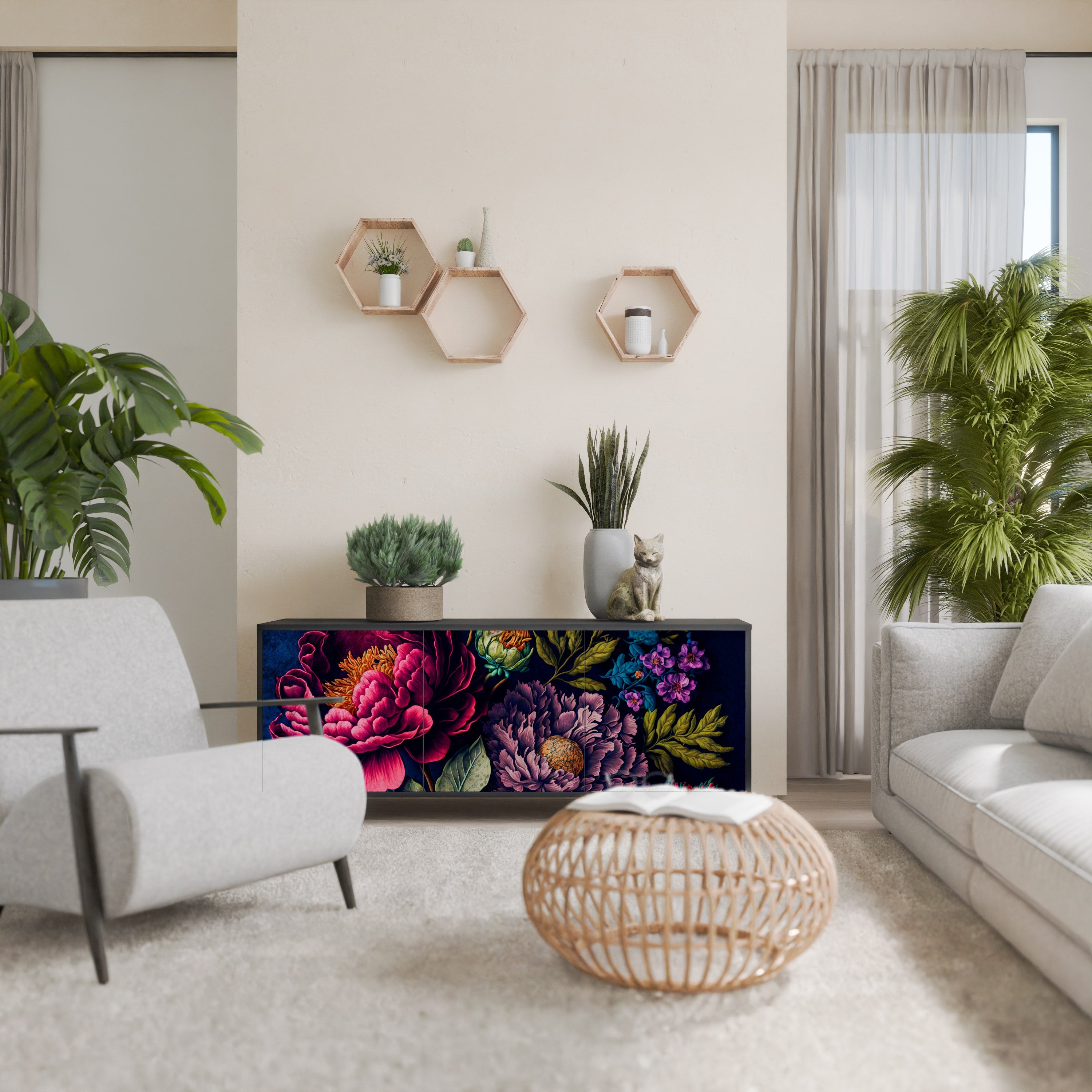 Buffet 3 portes BLOOMING ELEGANCE finition noire