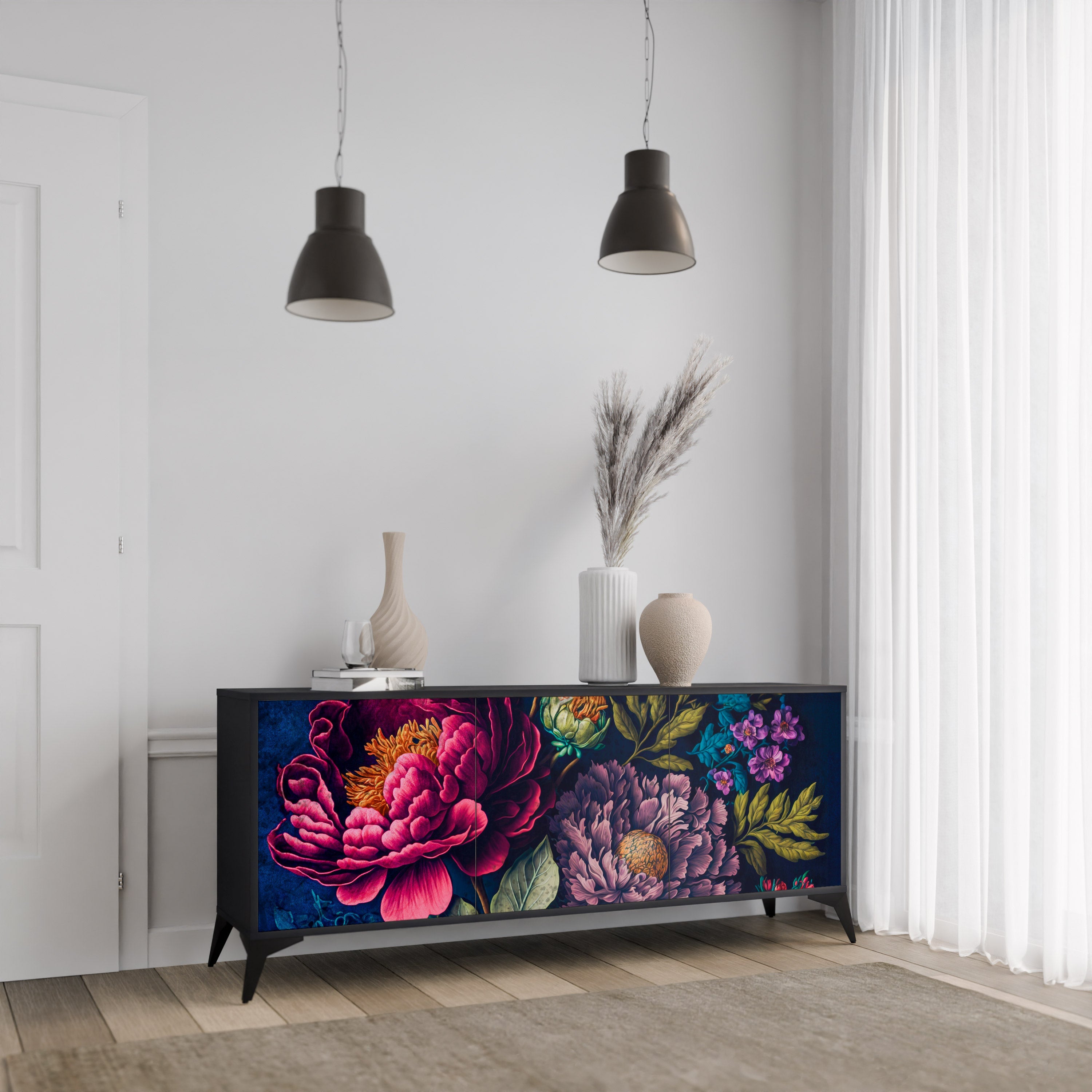 Buffet 3 portes BLOOMING ELEGANCE finition noire