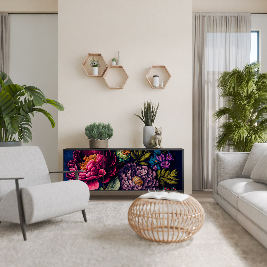 Buffet 3 portes BLOOMING ELEGANCE finition noire