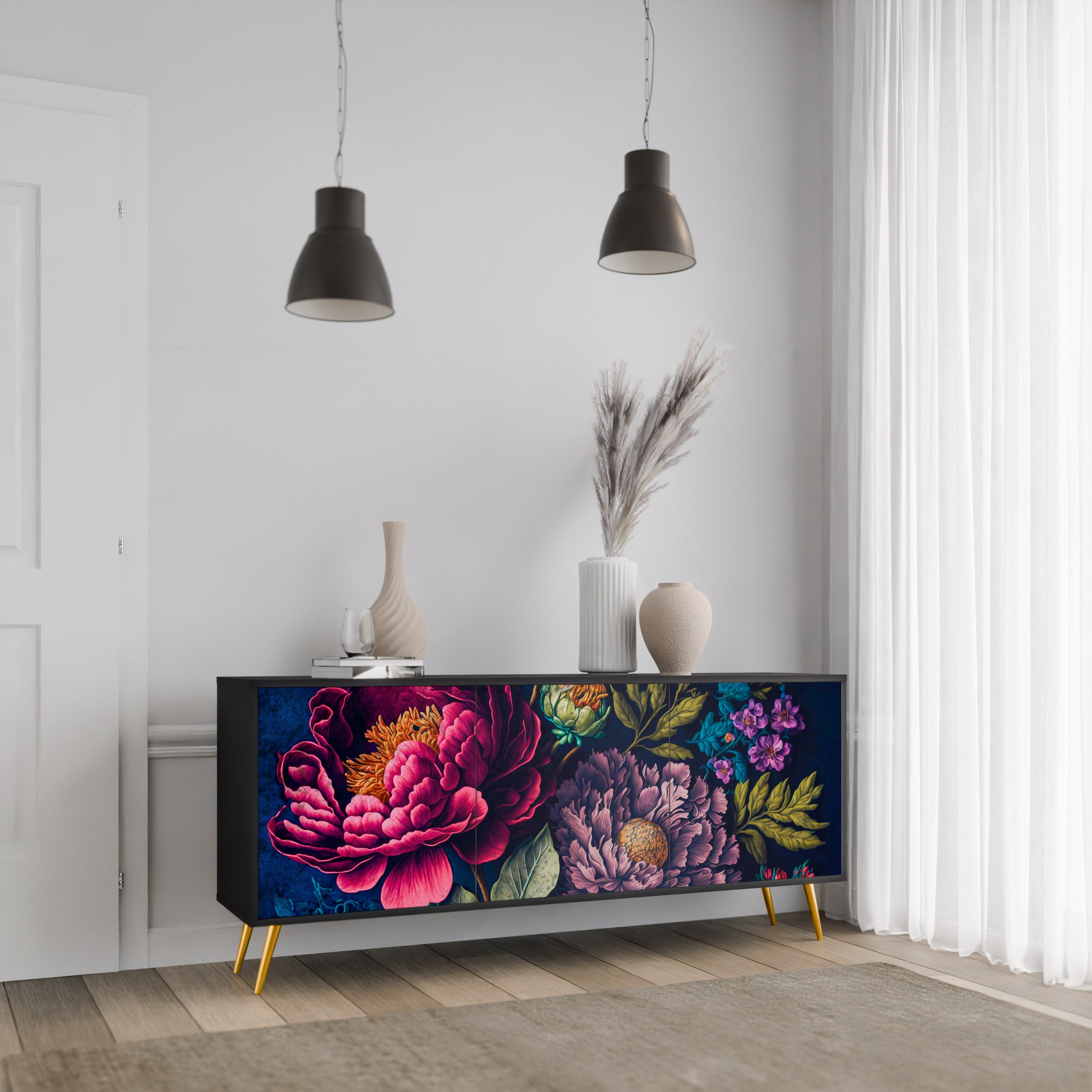 Buffet 3 portes BLOOMING ELEGANCE finition noire