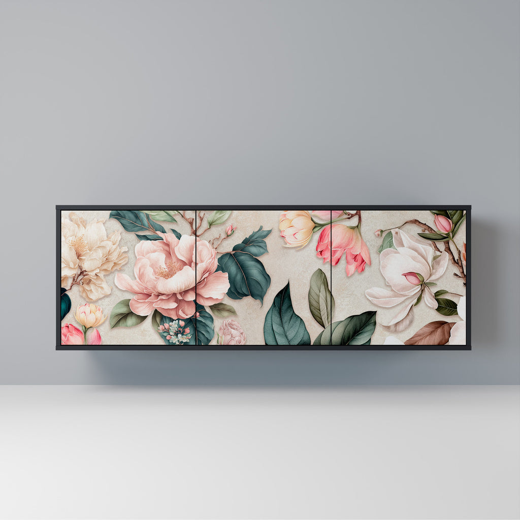 Buffet 3 portes FLORAL GRACE finition noire