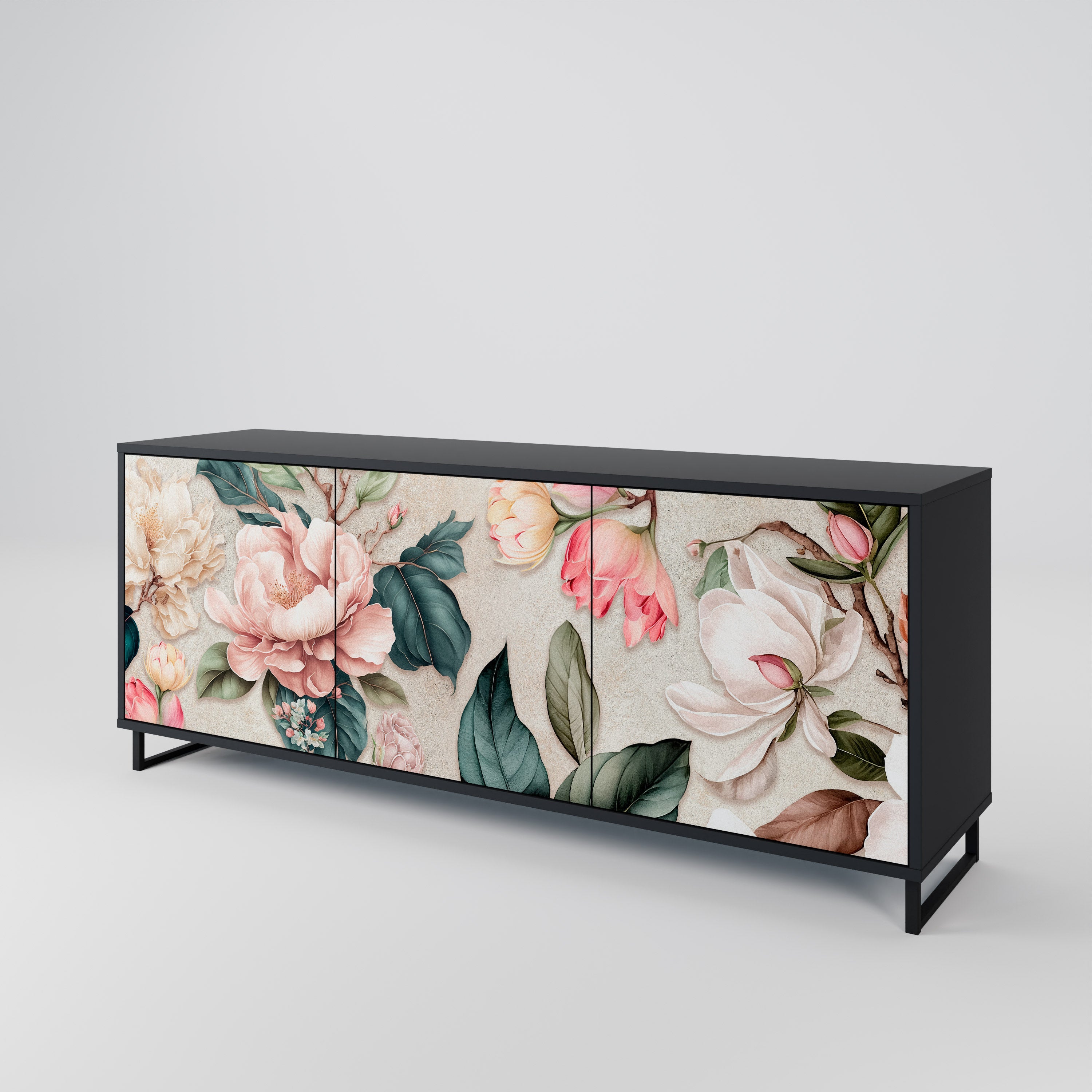 Buffet 3 portes FLORAL GRACE finition noire