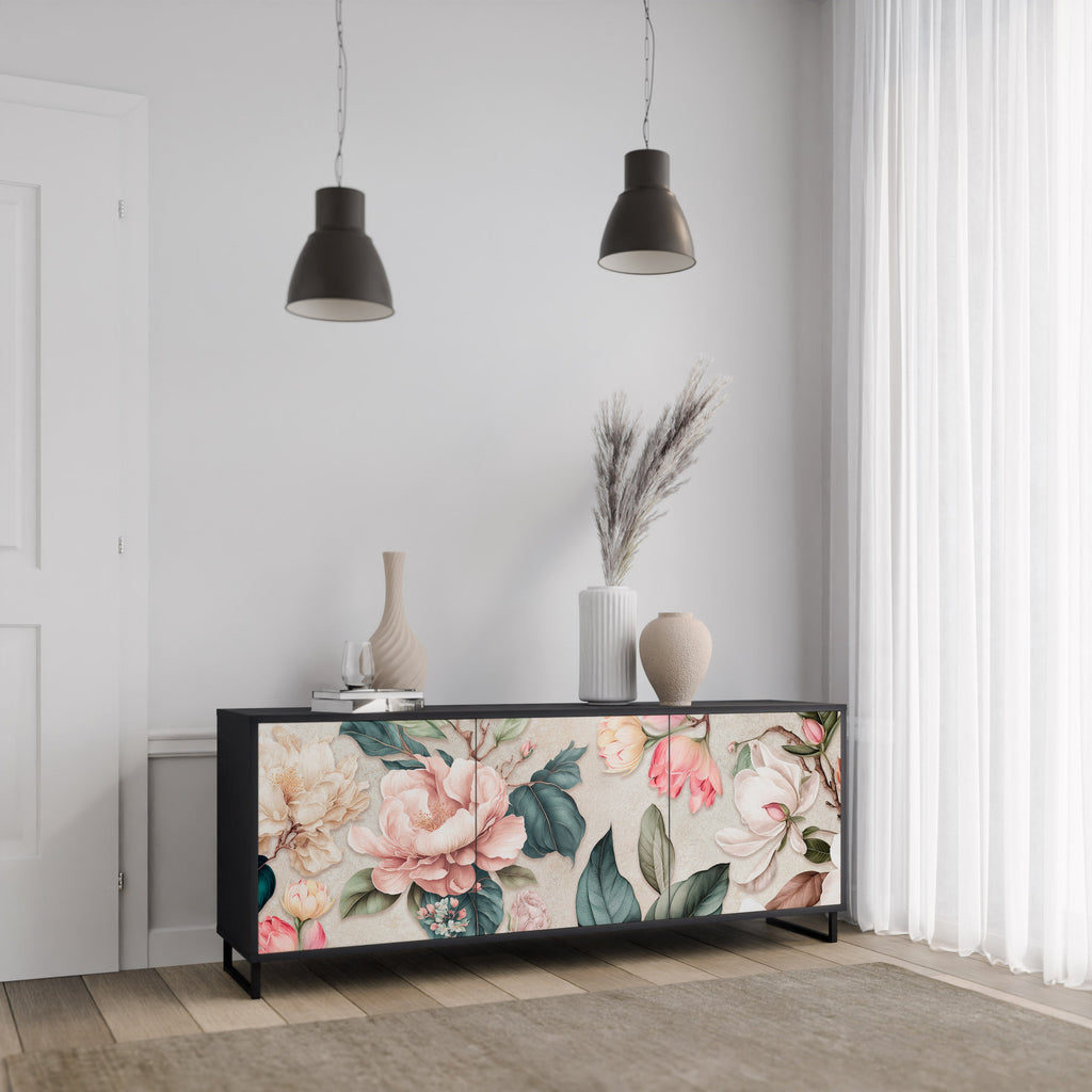 Buffet 3 portes FLORAL GRACE finition noire