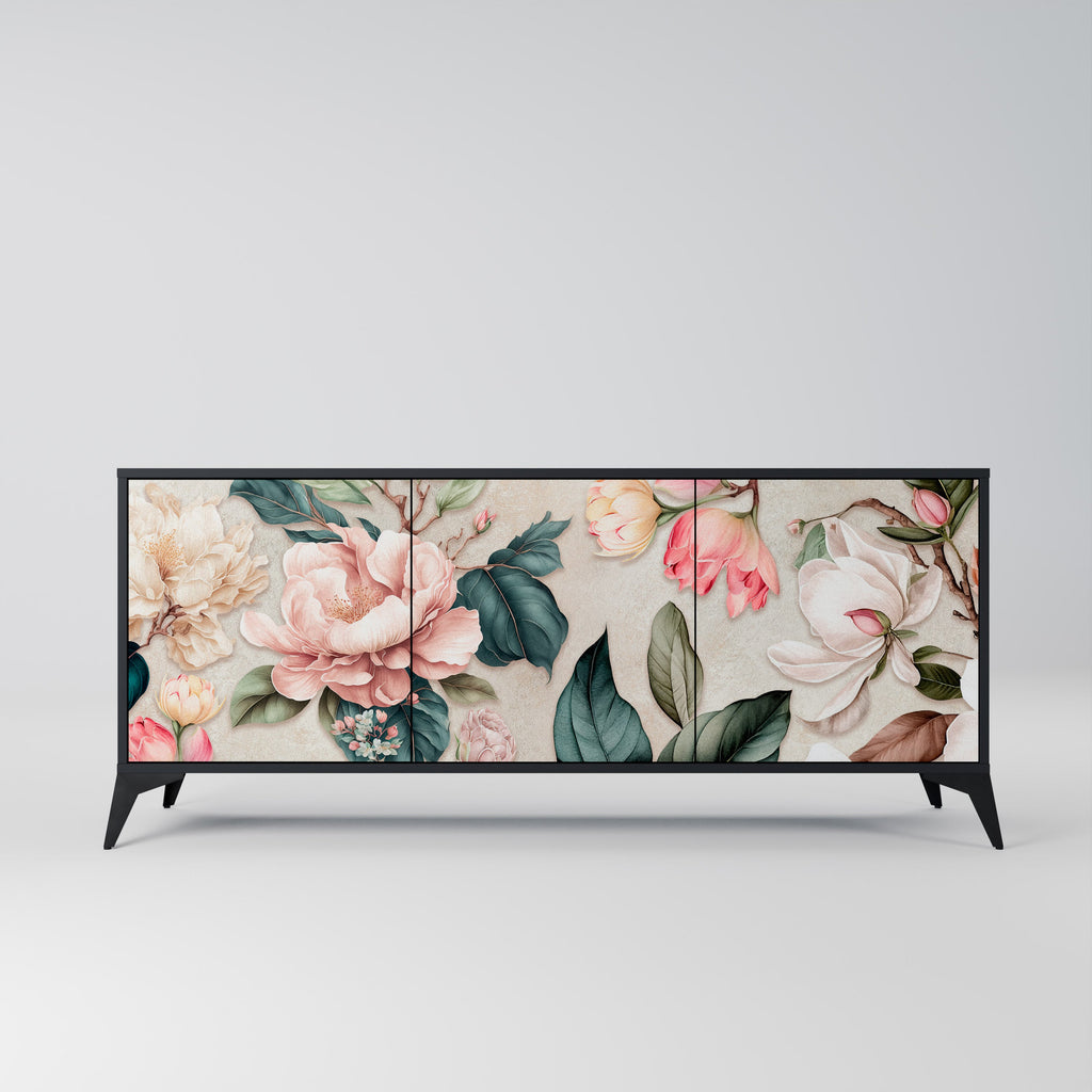 Buffet 3 portes FLORAL GRACE finition noire