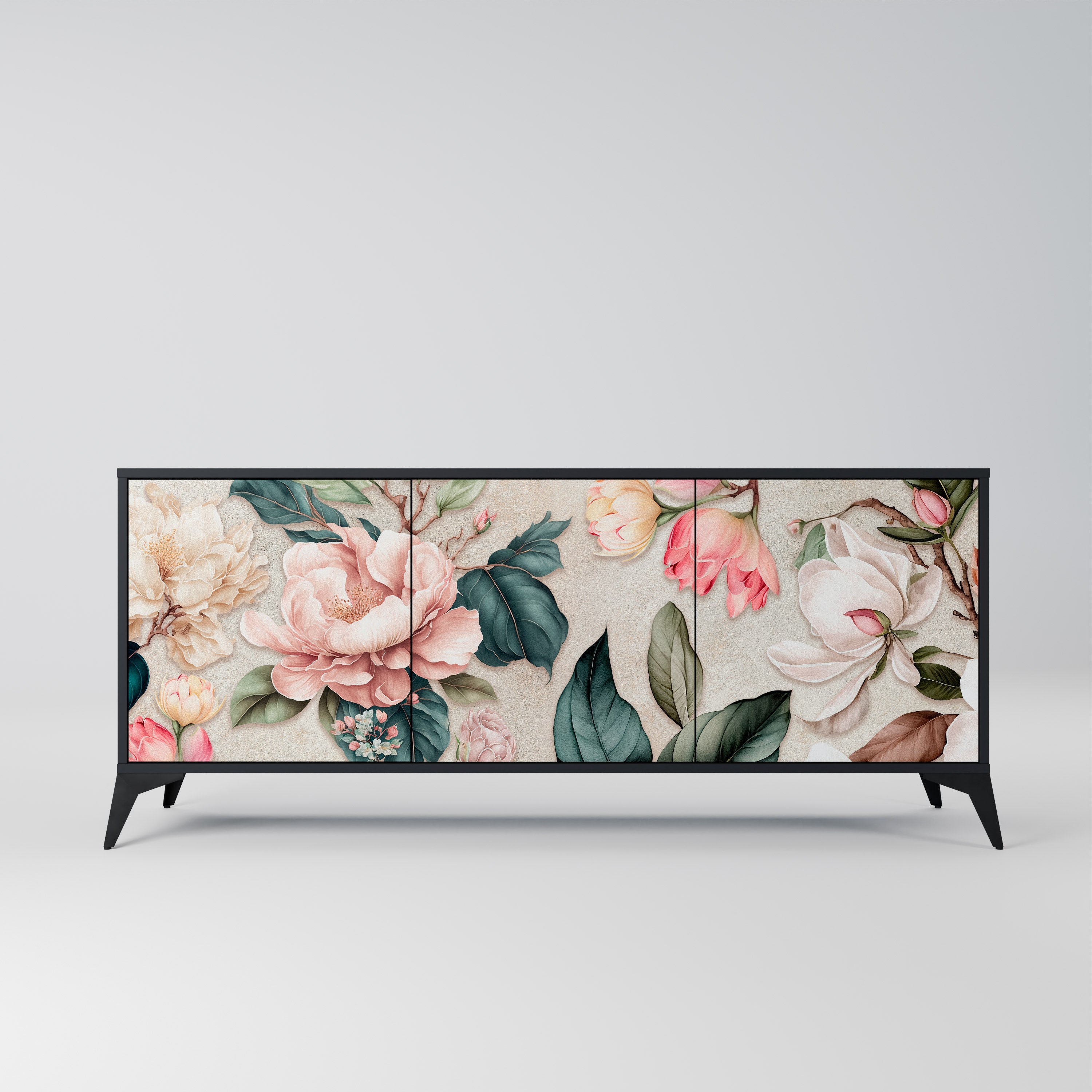 Buffet 3 portes FLORAL GRACE finition noire