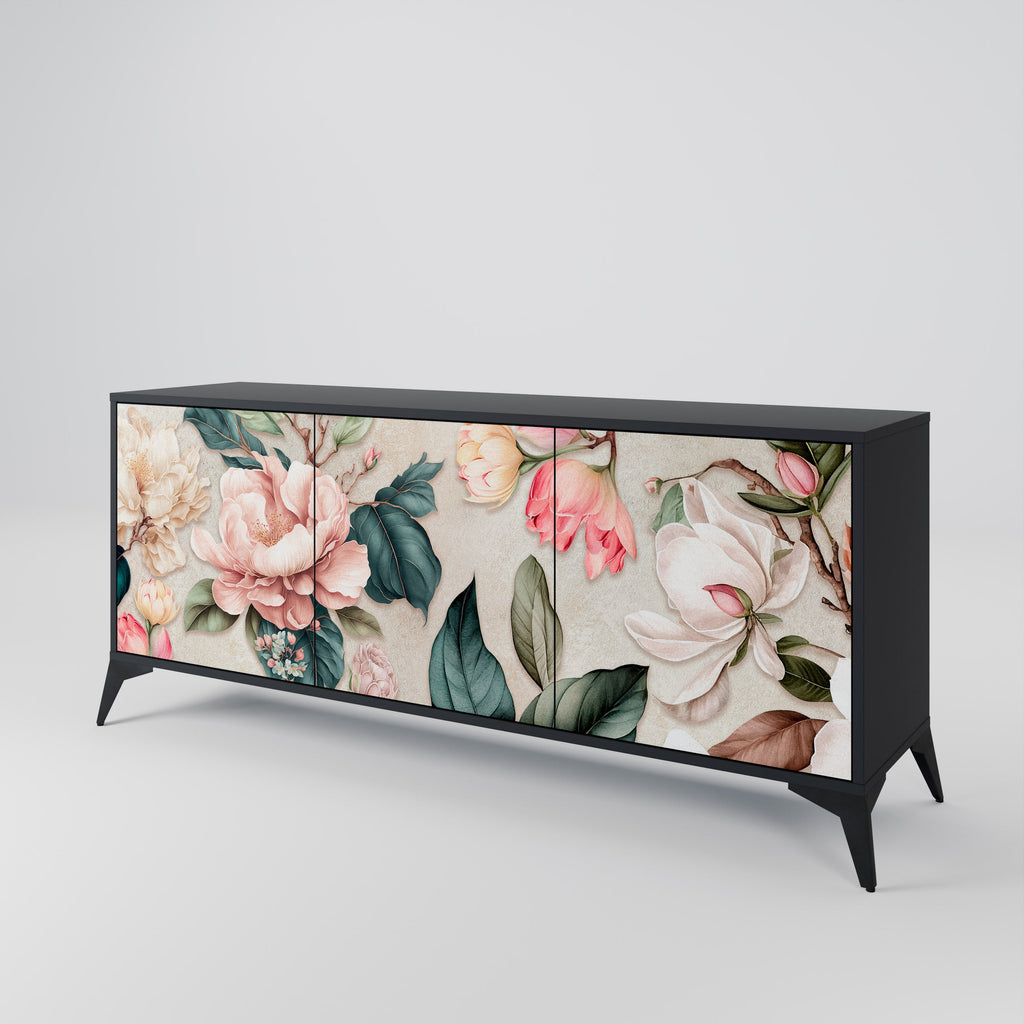 Buffet 3 portes FLORAL GRACE finition noire