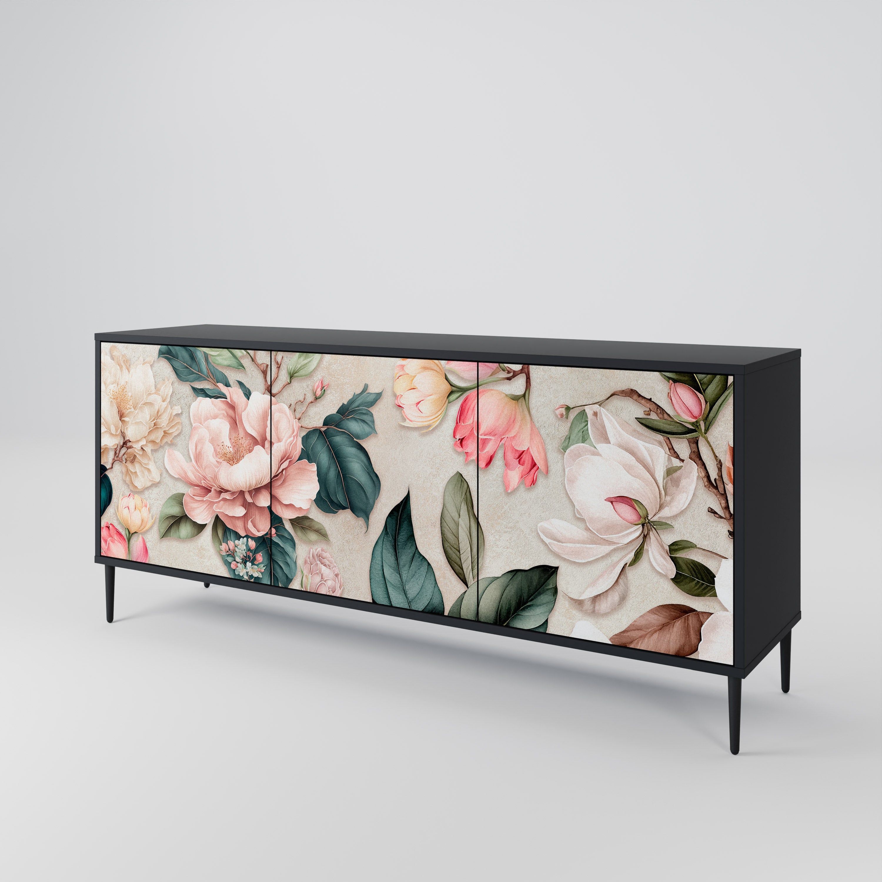 Buffet 3 portes FLORAL GRACE finition noire