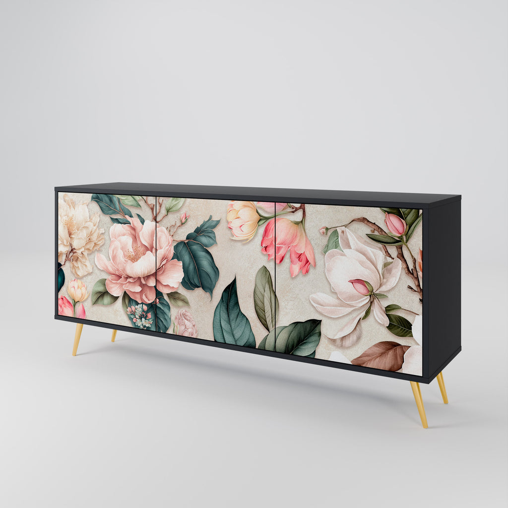 Buffet 3 portes FLORAL GRACE finition noire