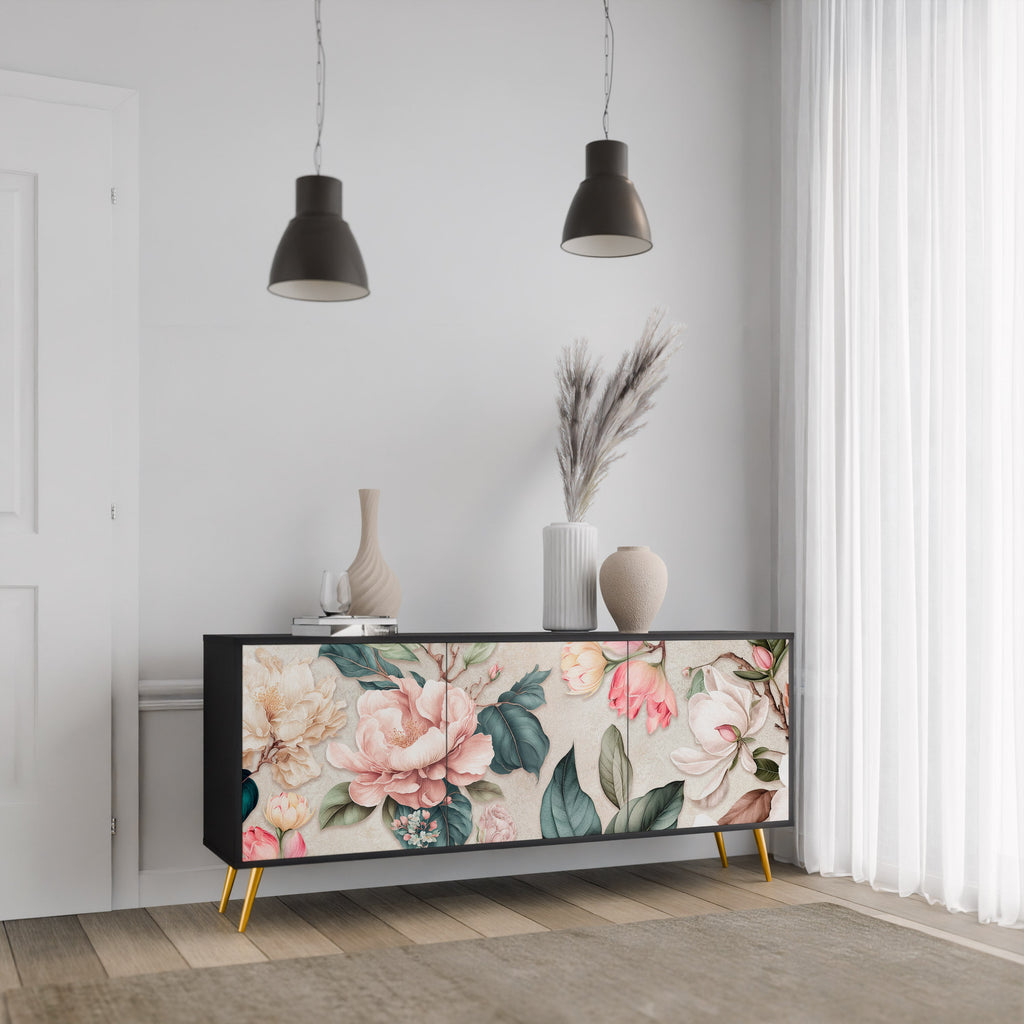 Buffet 3 portes FLORAL GRACE finition noire