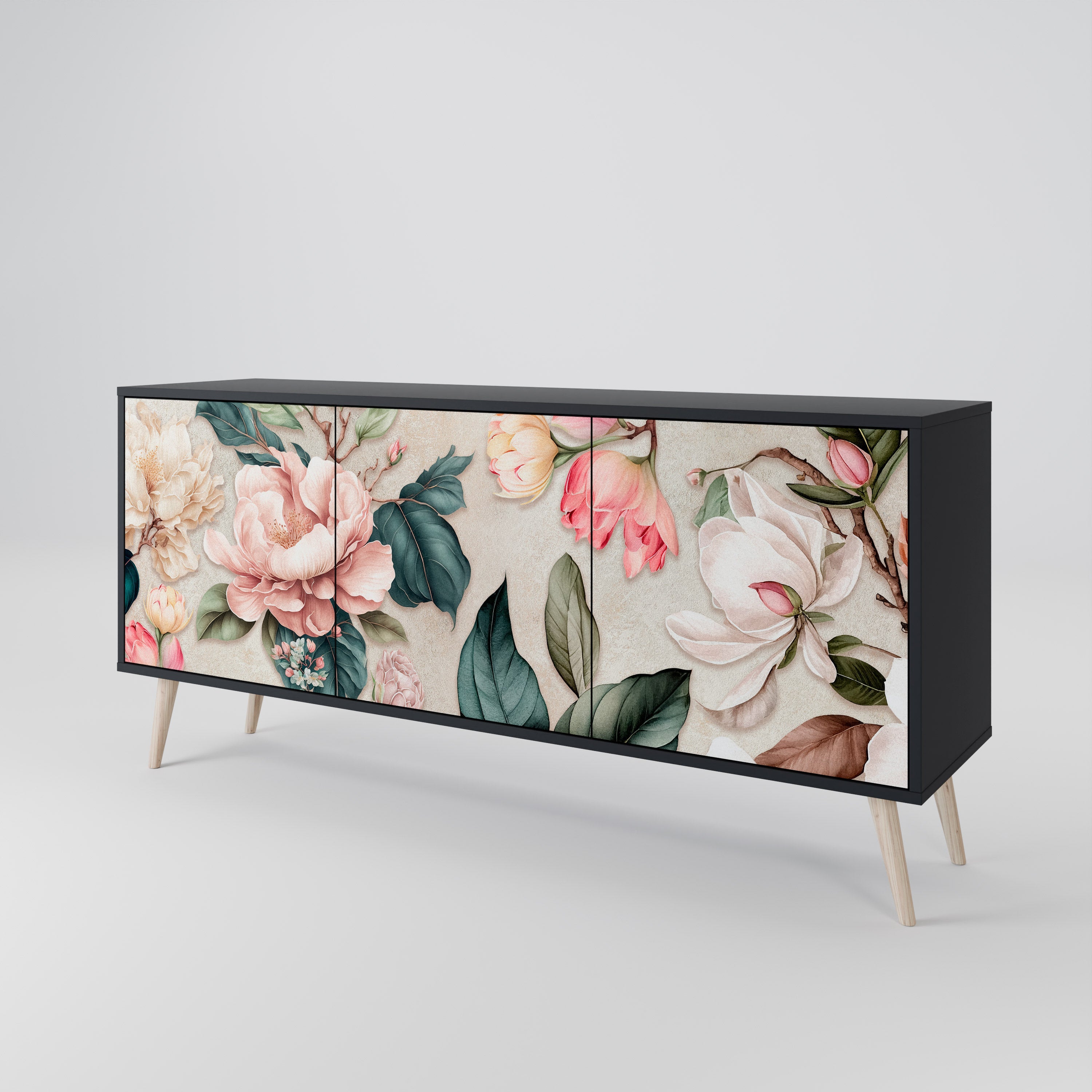 Buffet 3 portes FLORAL GRACE finition noire