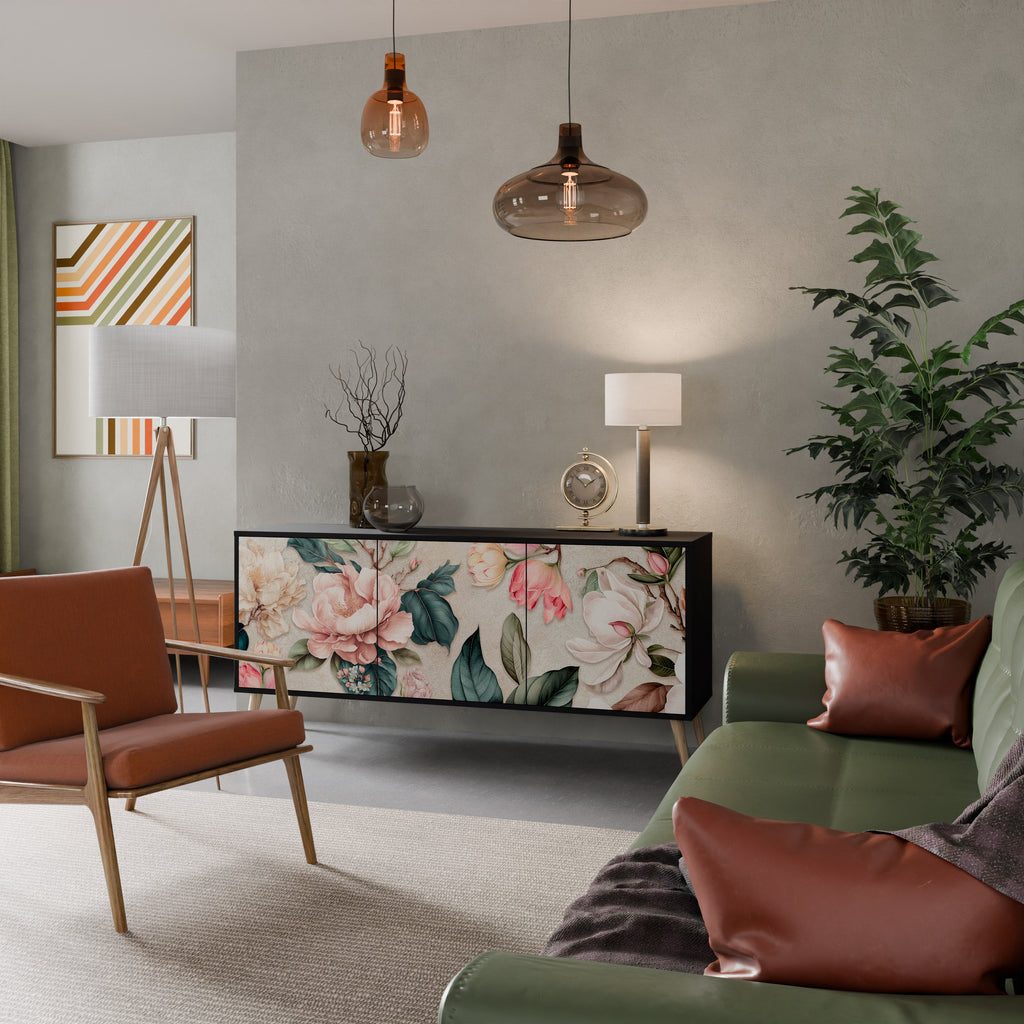 Buffet 3 portes FLORAL GRACE finition noire