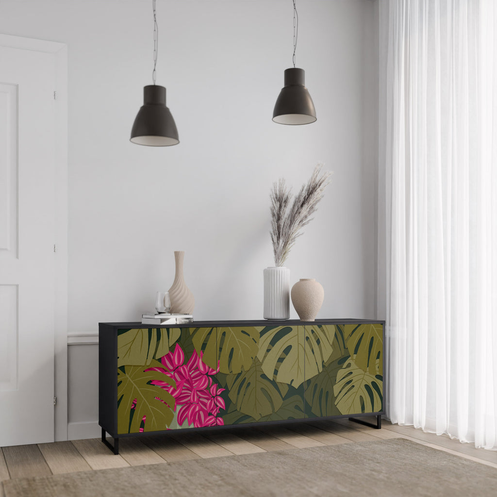Buffet 3 portes TROPICAL BEAUTY en finition noire