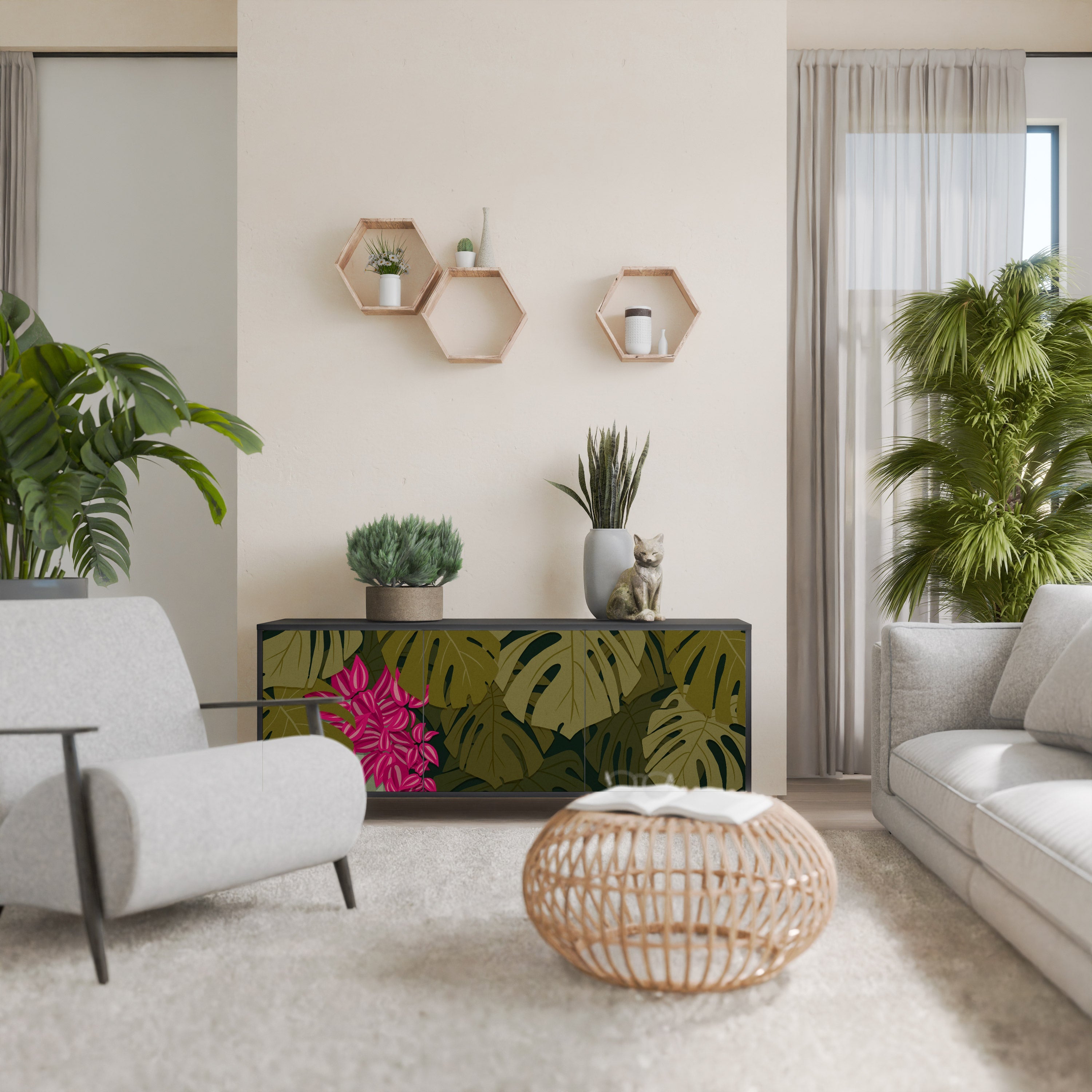 Buffet 3 portes TROPICAL BEAUTY en finition noire