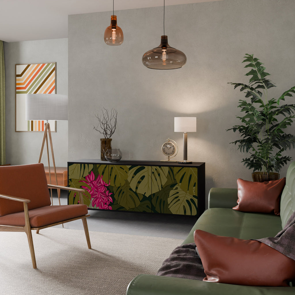 Buffet 3 portes TROPICAL BEAUTY en finition noire