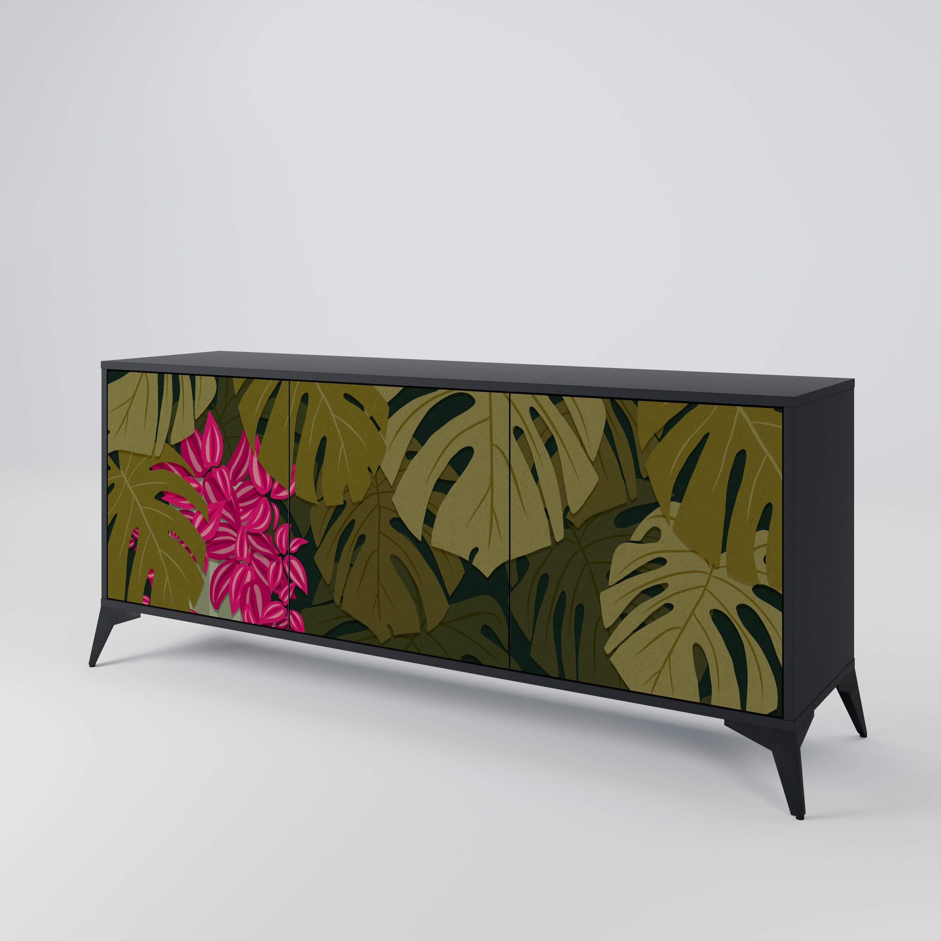 Buffet 3 portes TROPICAL BEAUTY en finition noire