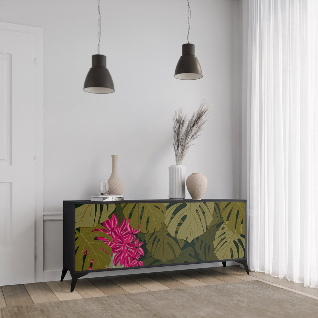 Buffet 3 portes TROPICAL BEAUTY en finition noire
