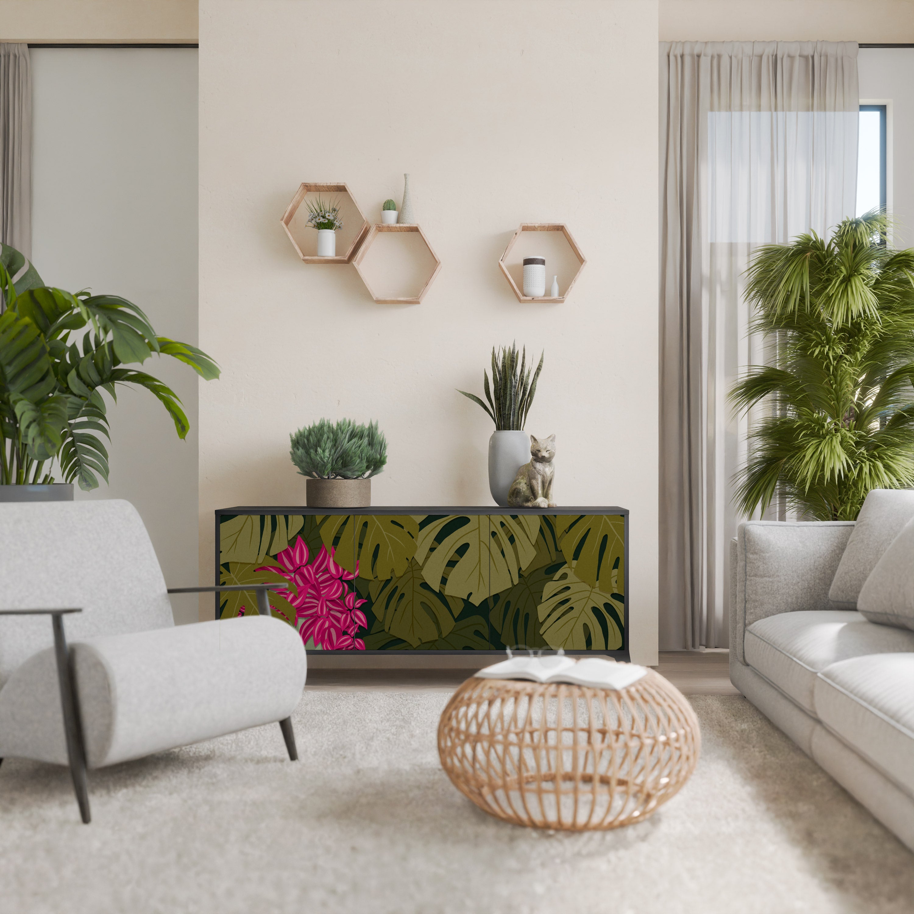 Buffet 3 portes TROPICAL BEAUTY en finition noire