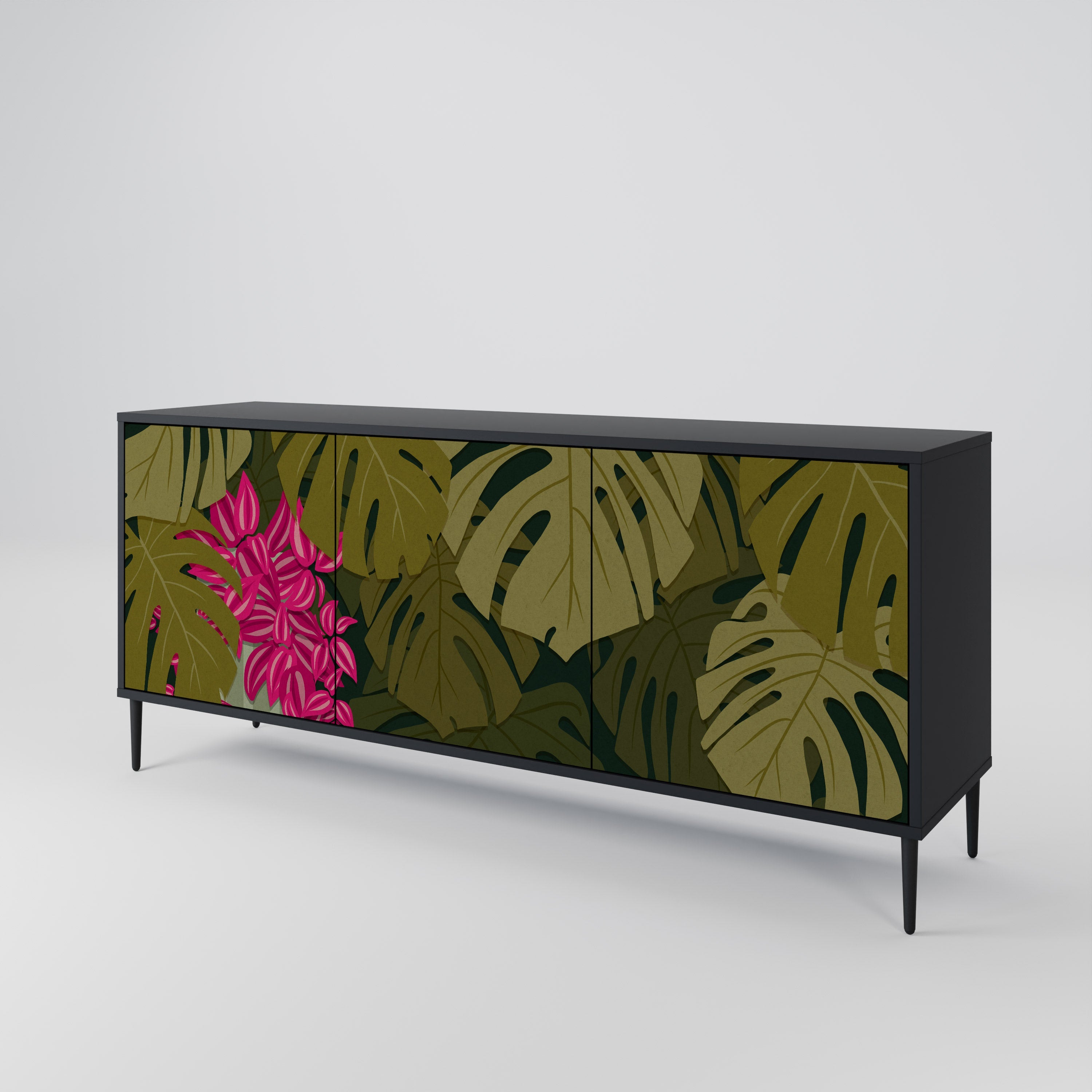 Buffet 3 portes TROPICAL BEAUTY en finition noire