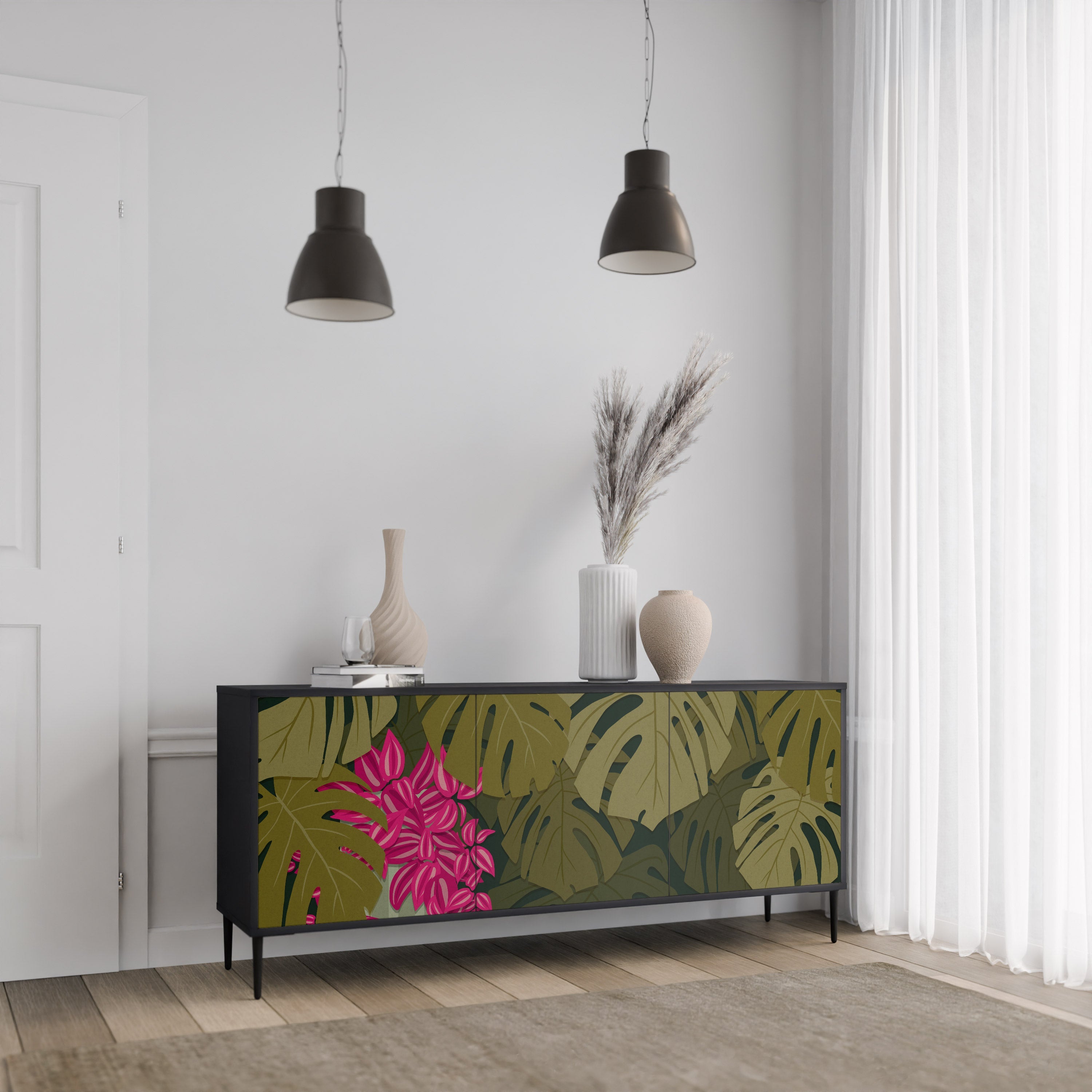 Buffet 3 portes TROPICAL BEAUTY en finition noire