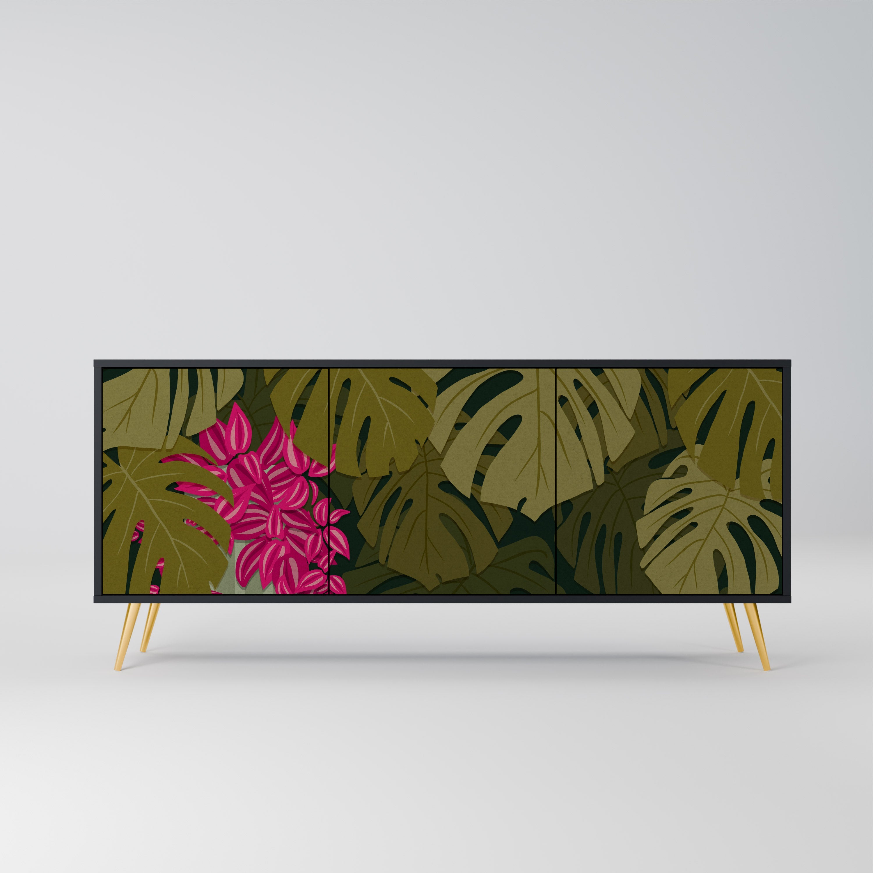 Buffet 3 portes TROPICAL BEAUTY en finition noire