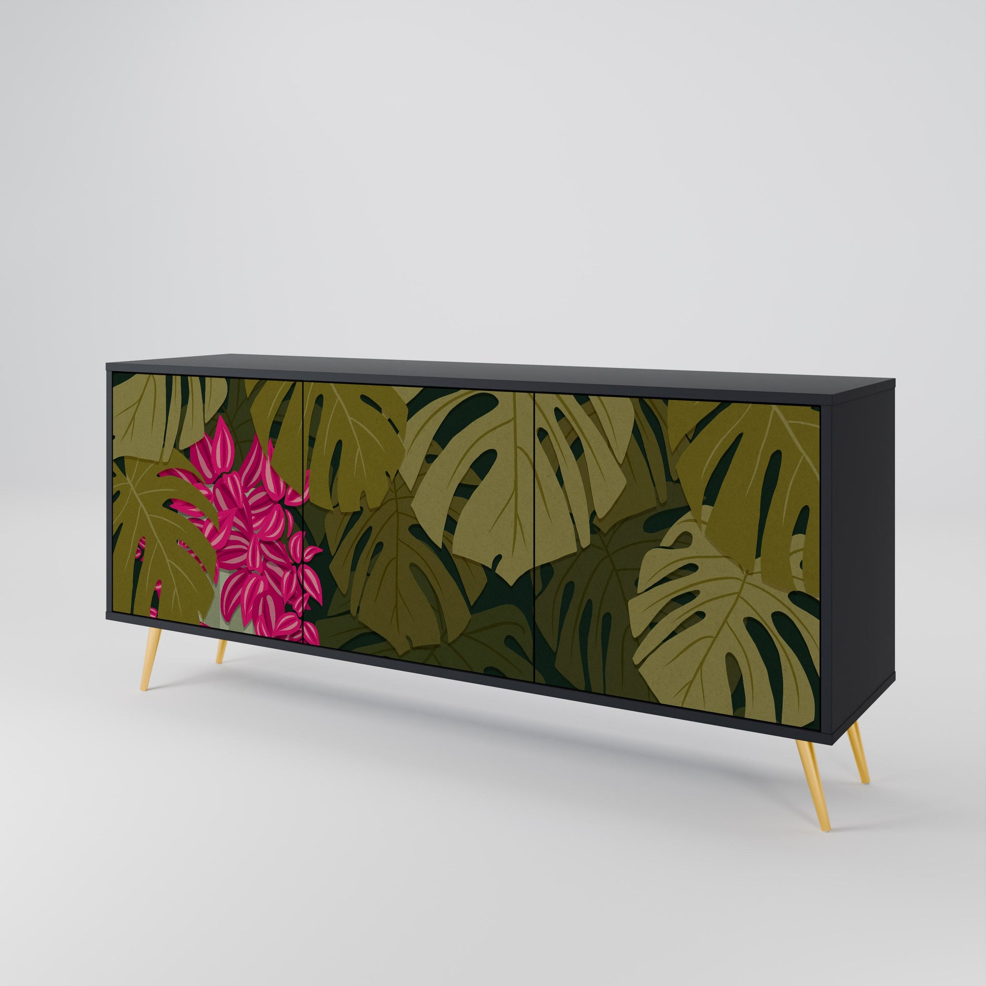 Buffet 3 portes TROPICAL BEAUTY en finition noire