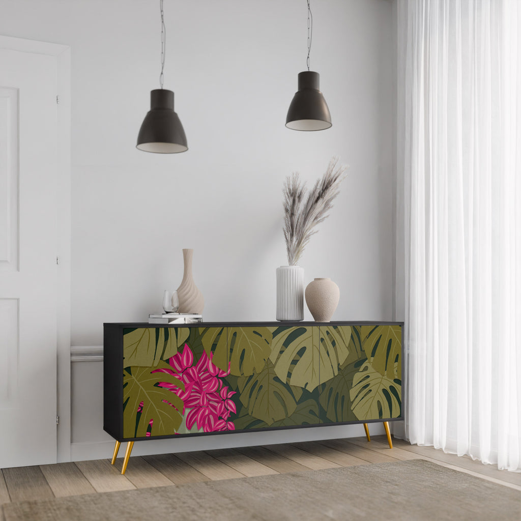 Buffet 3 portes TROPICAL BEAUTY en finition noire