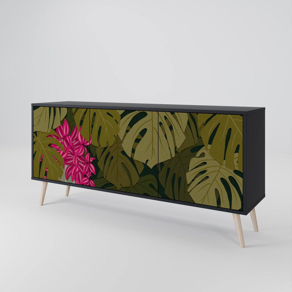 Buffet 3 portes TROPICAL BEAUTY en finition noire
