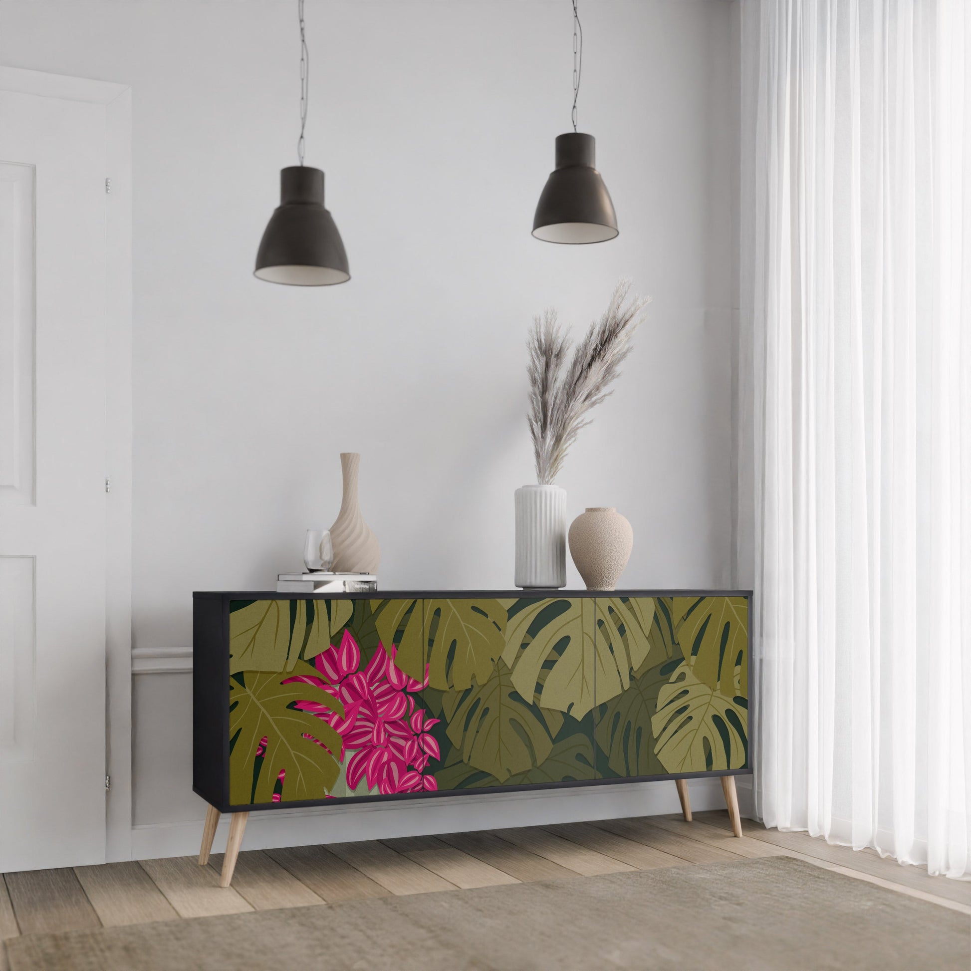 Buffet 3 portes TROPICAL BEAUTY en finition noire