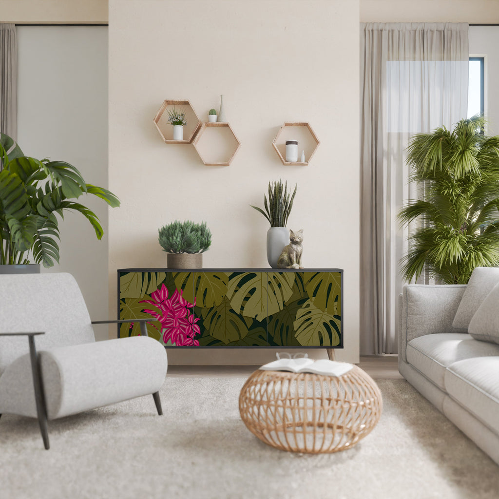 Buffet 3 portes TROPICAL BEAUTY en finition noire