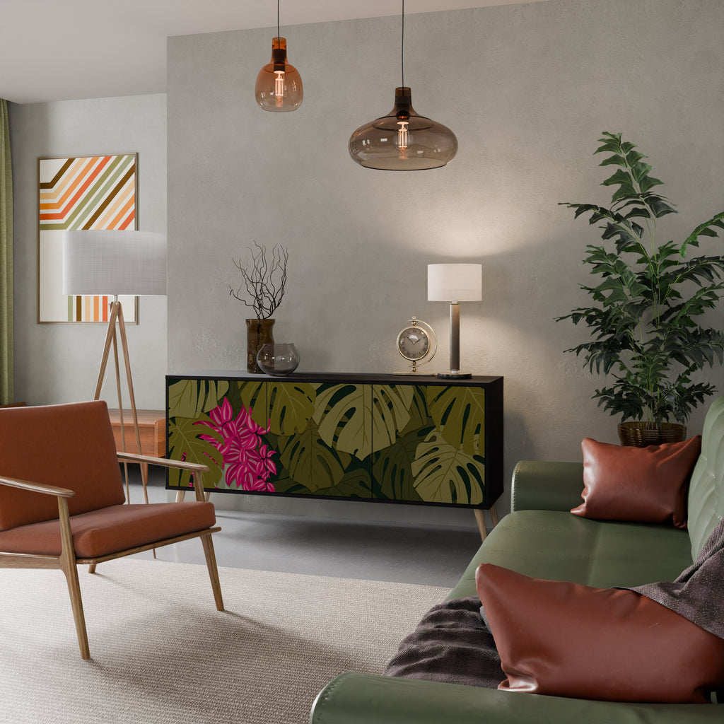 Buffet 3 portes TROPICAL BEAUTY en finition noire