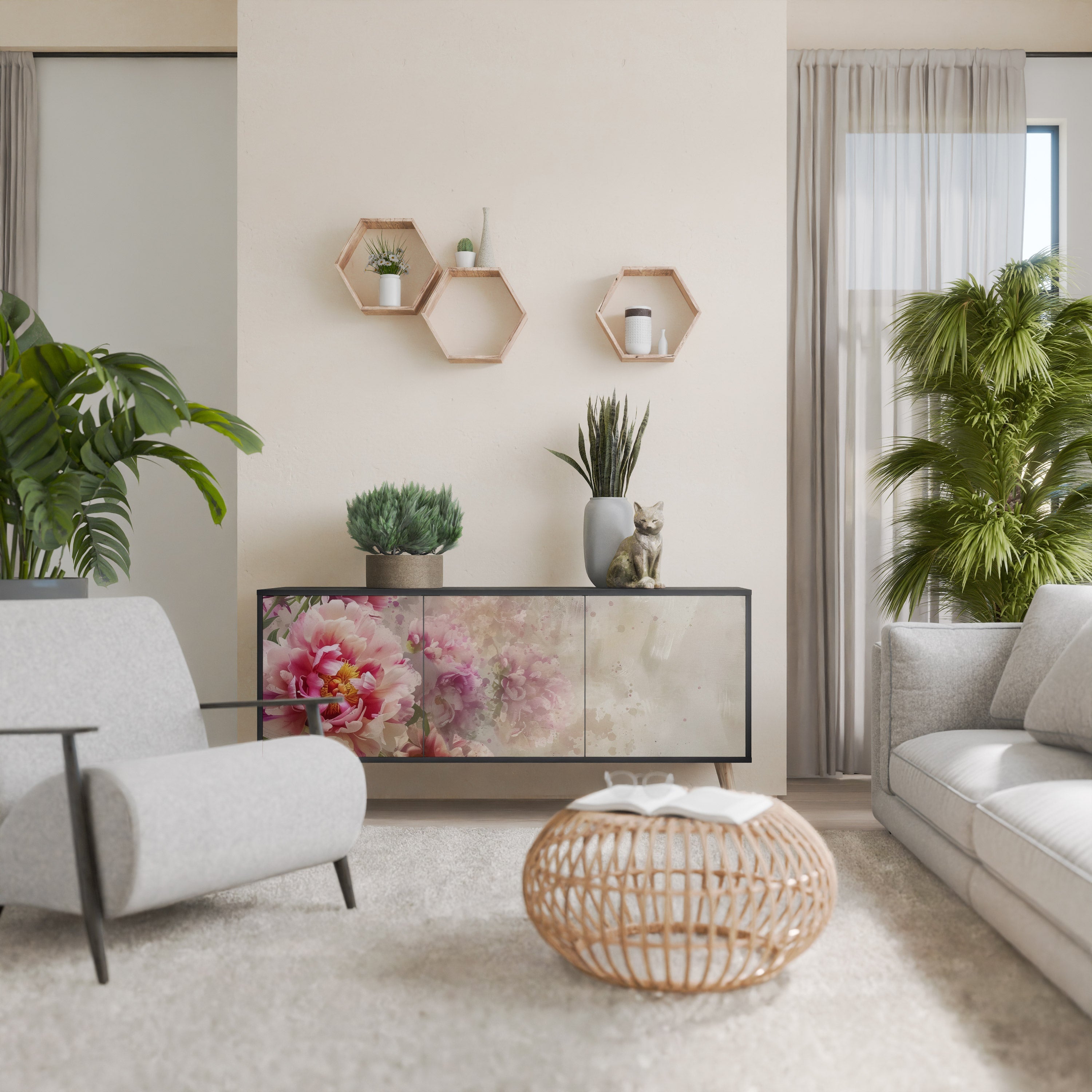 Buffet 3 portes PEONY WHISPER finition noire