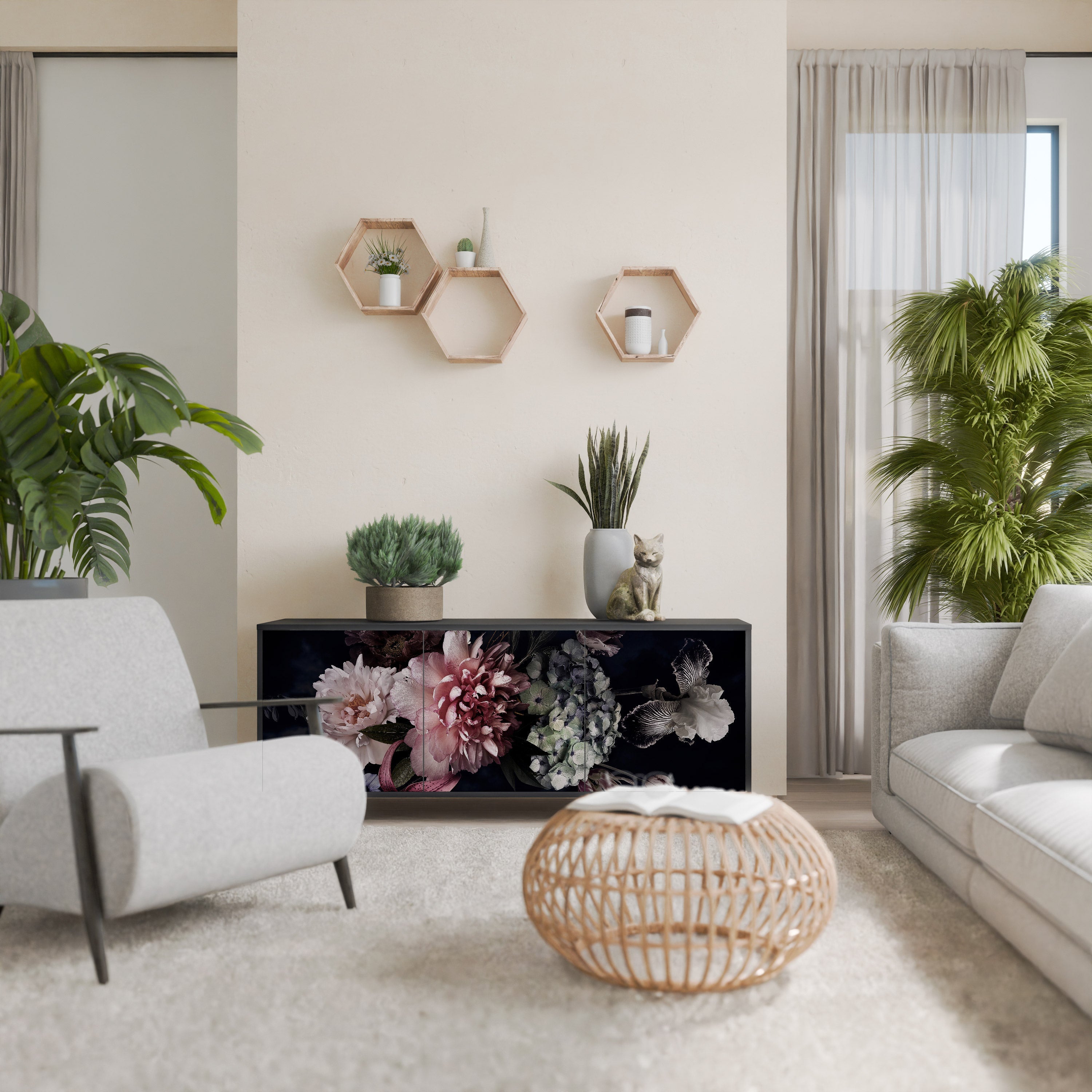 Buffet 3 portes PURE BLOSSOM finition noire