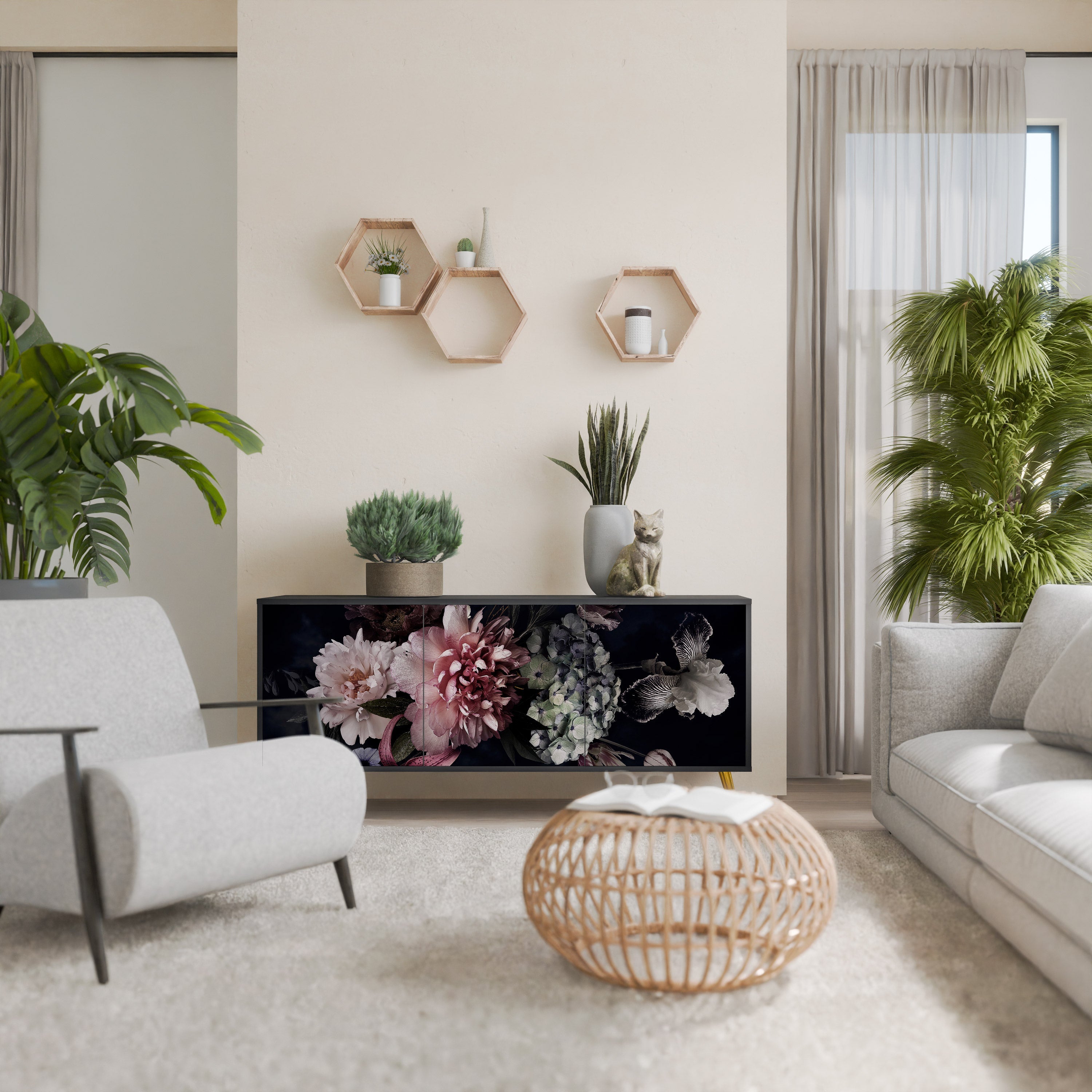 Buffet 3 portes PURE BLOSSOM finition noire