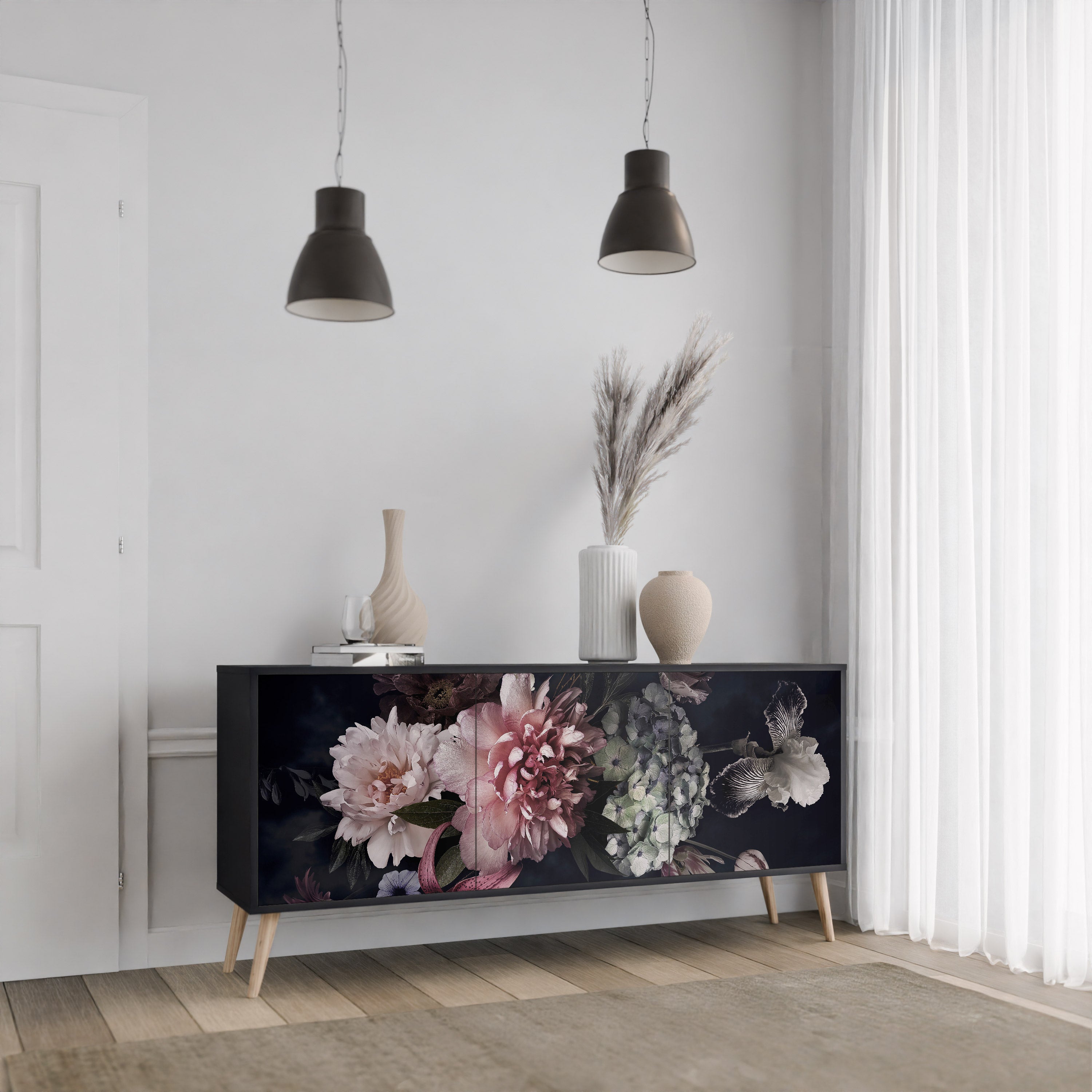 Buffet 3 portes PURE BLOSSOM finition noire