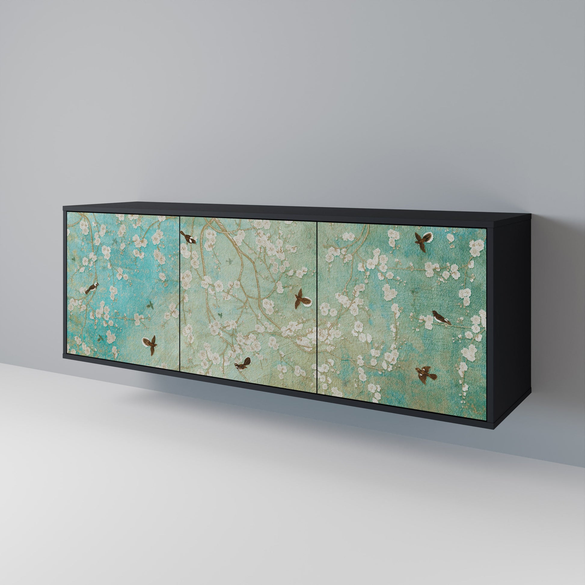 Buffet 3 portes BLOOMING CHARM en finition noire