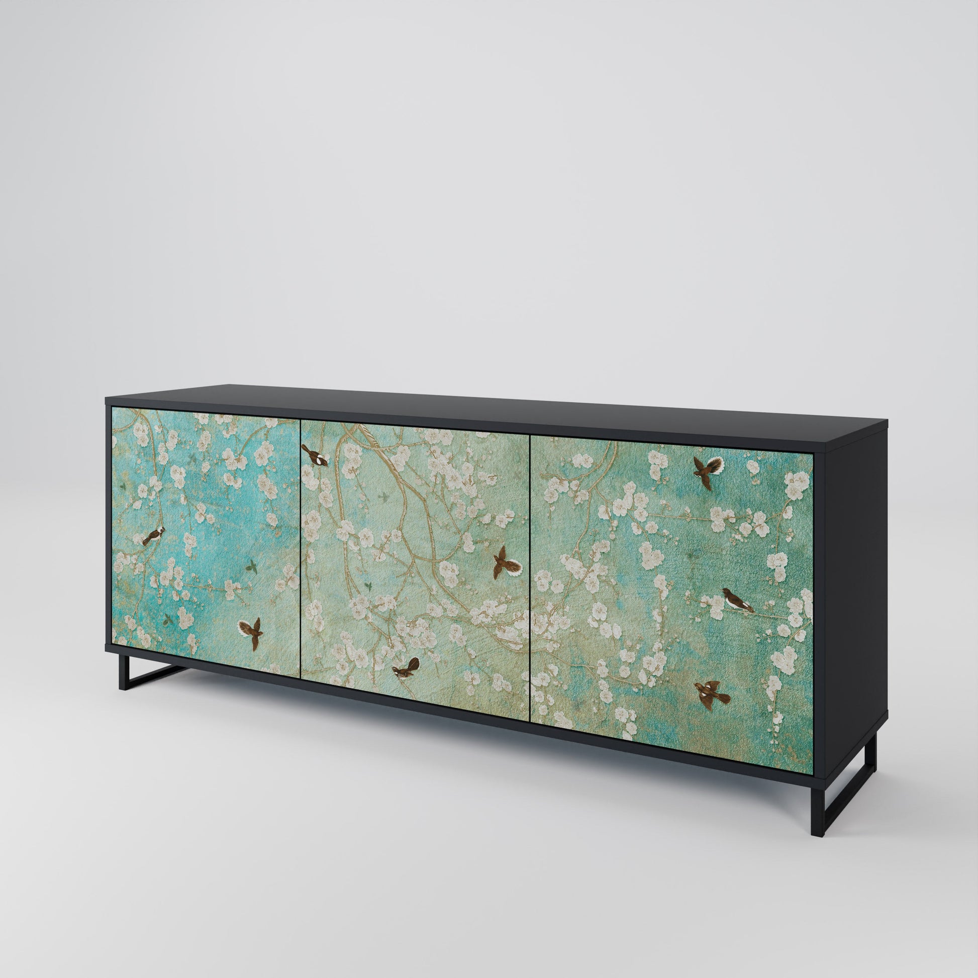 Buffet 3 portes BLOOMING CHARM en finition noire