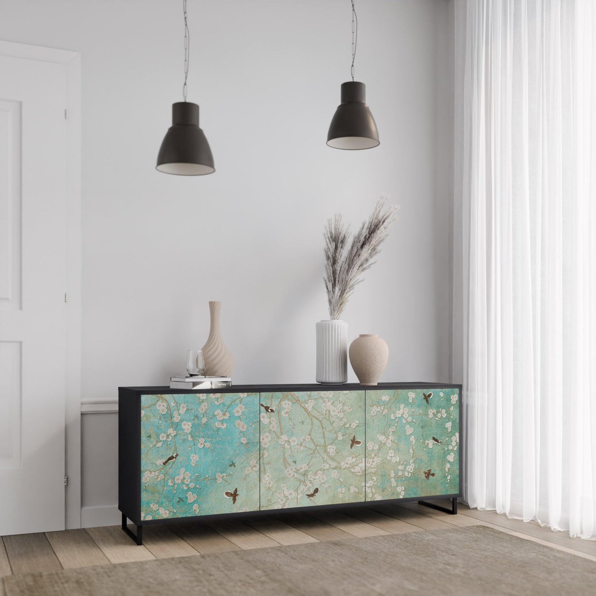 Buffet 3 portes BLOOMING CHARM en finition noire