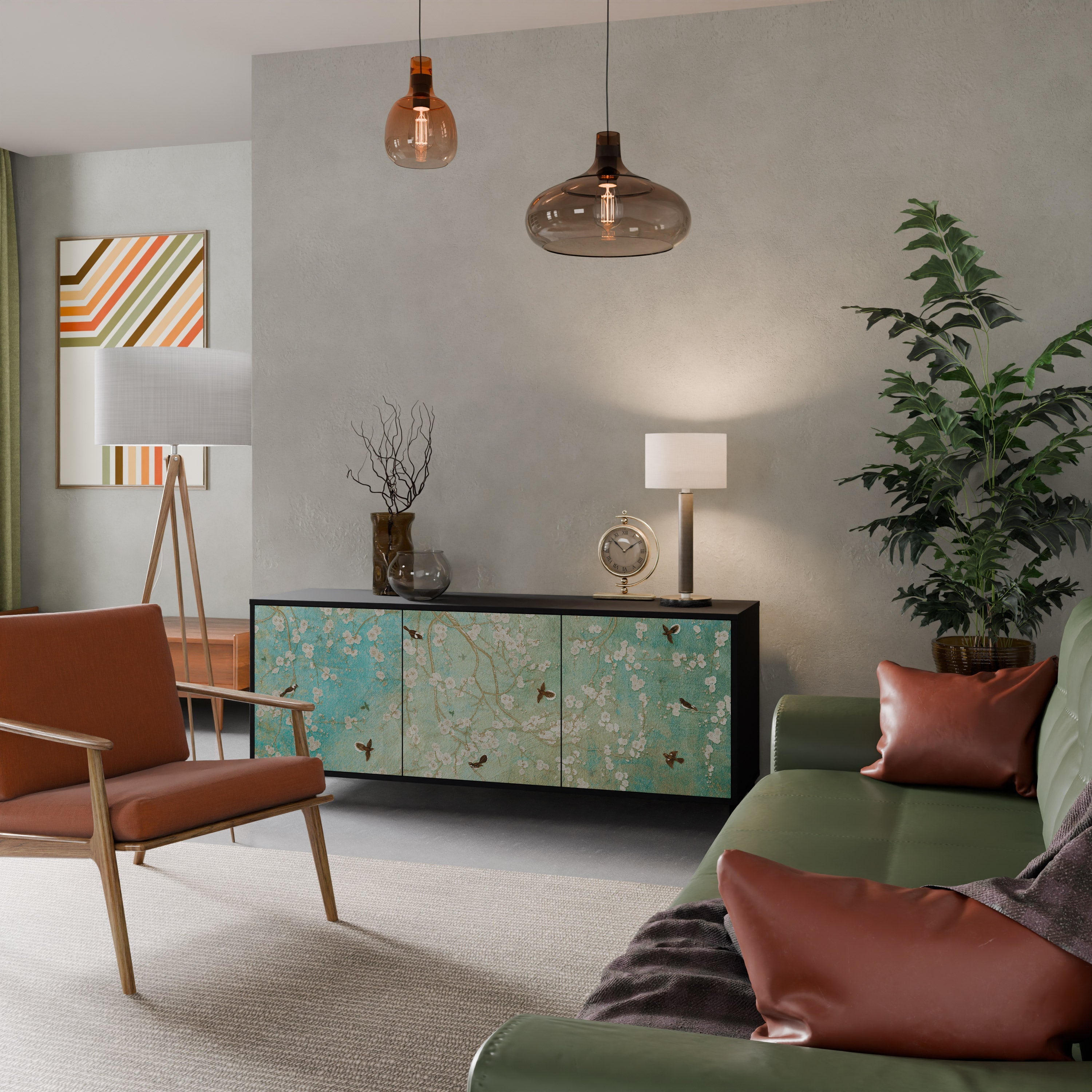 Buffet 3 portes BLOOMING CHARM en finition noire