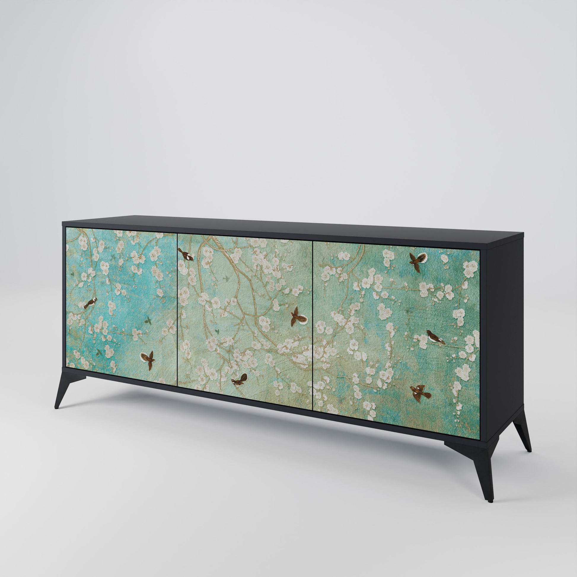 Buffet 3 portes BLOOMING CHARM en finition noire