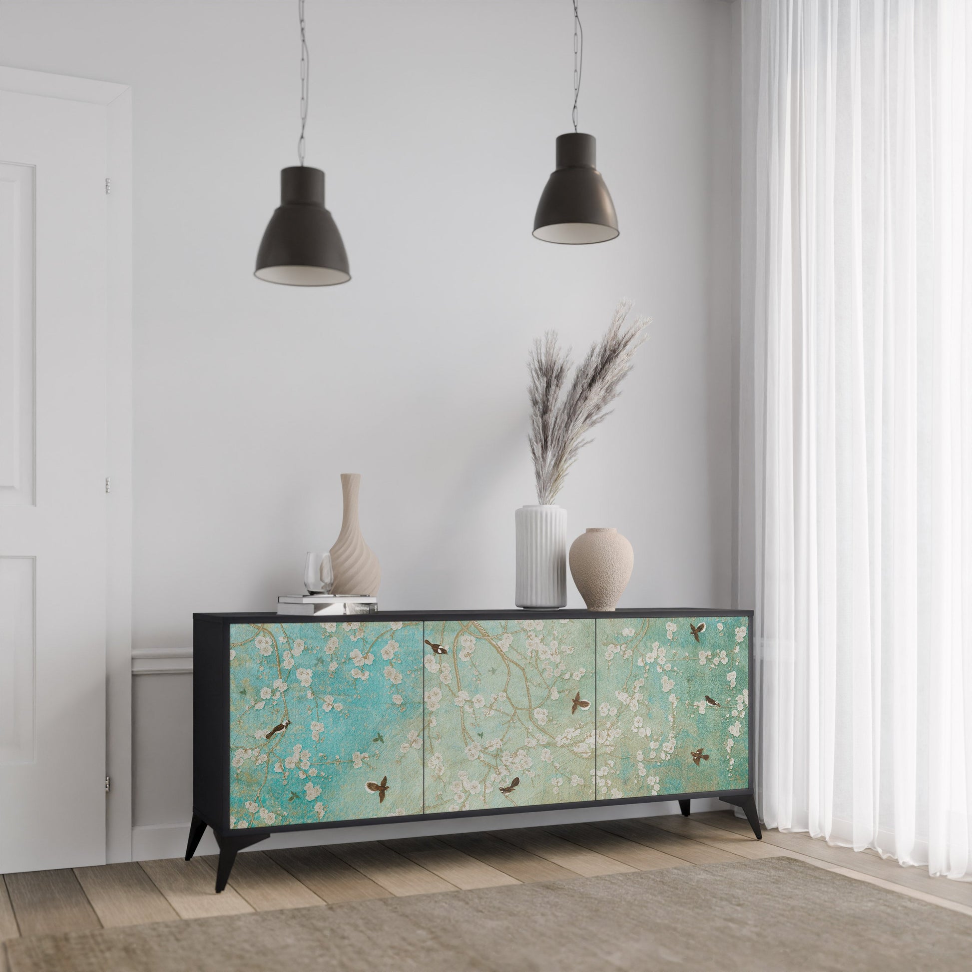Buffet 3 portes BLOOMING CHARM en finition noire