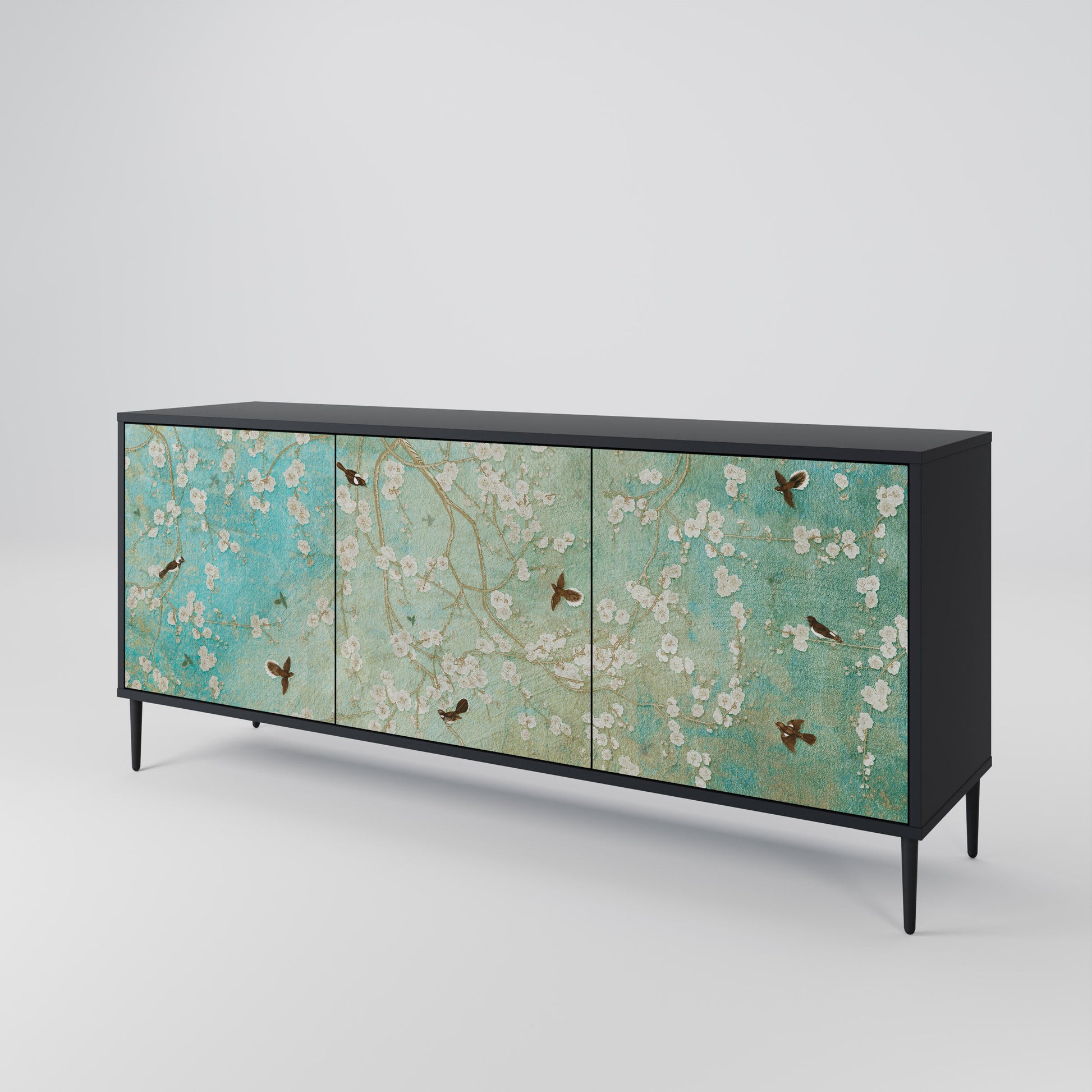 Buffet 3 portes BLOOMING CHARM en finition noire