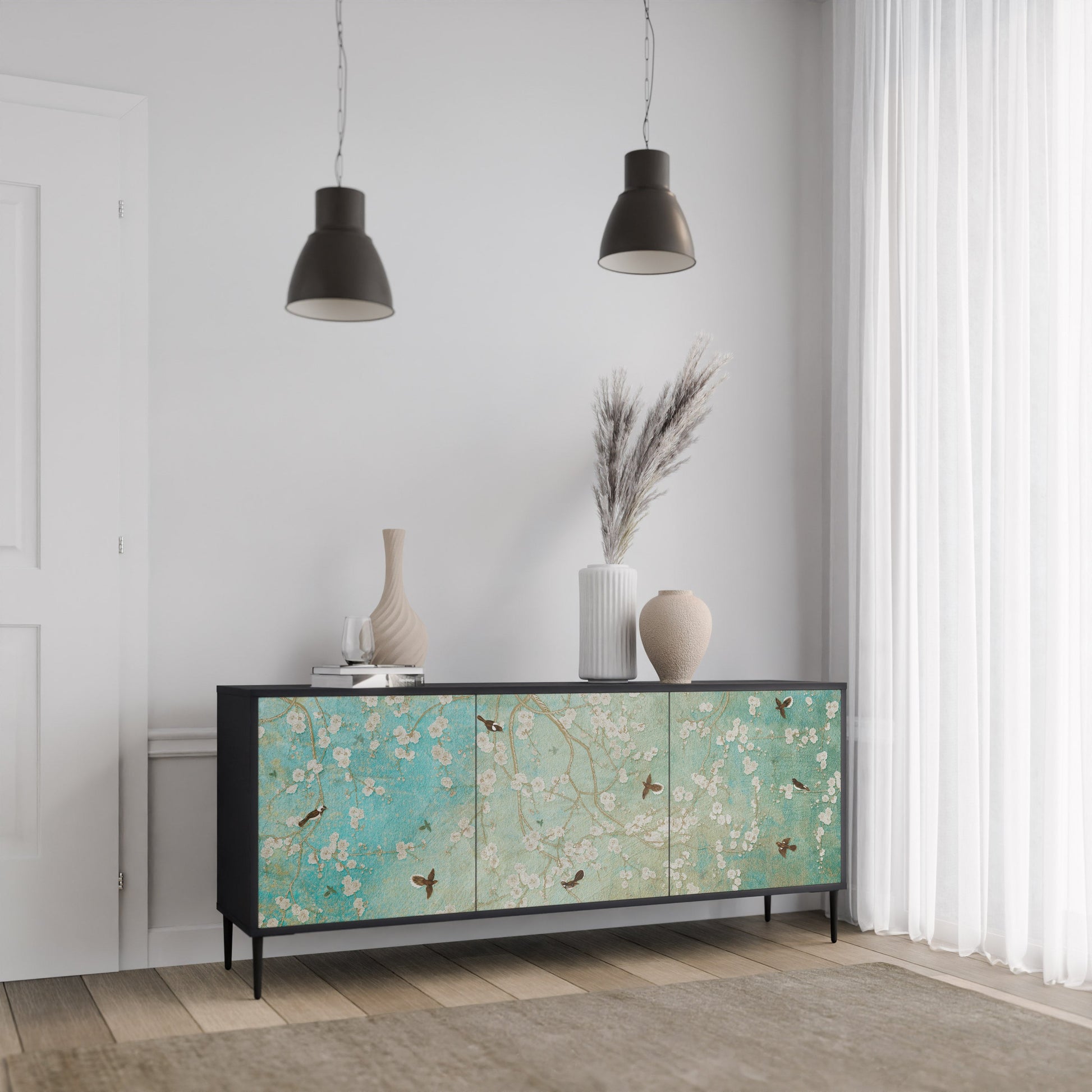 Buffet 3 portes BLOOMING CHARM en finition noire