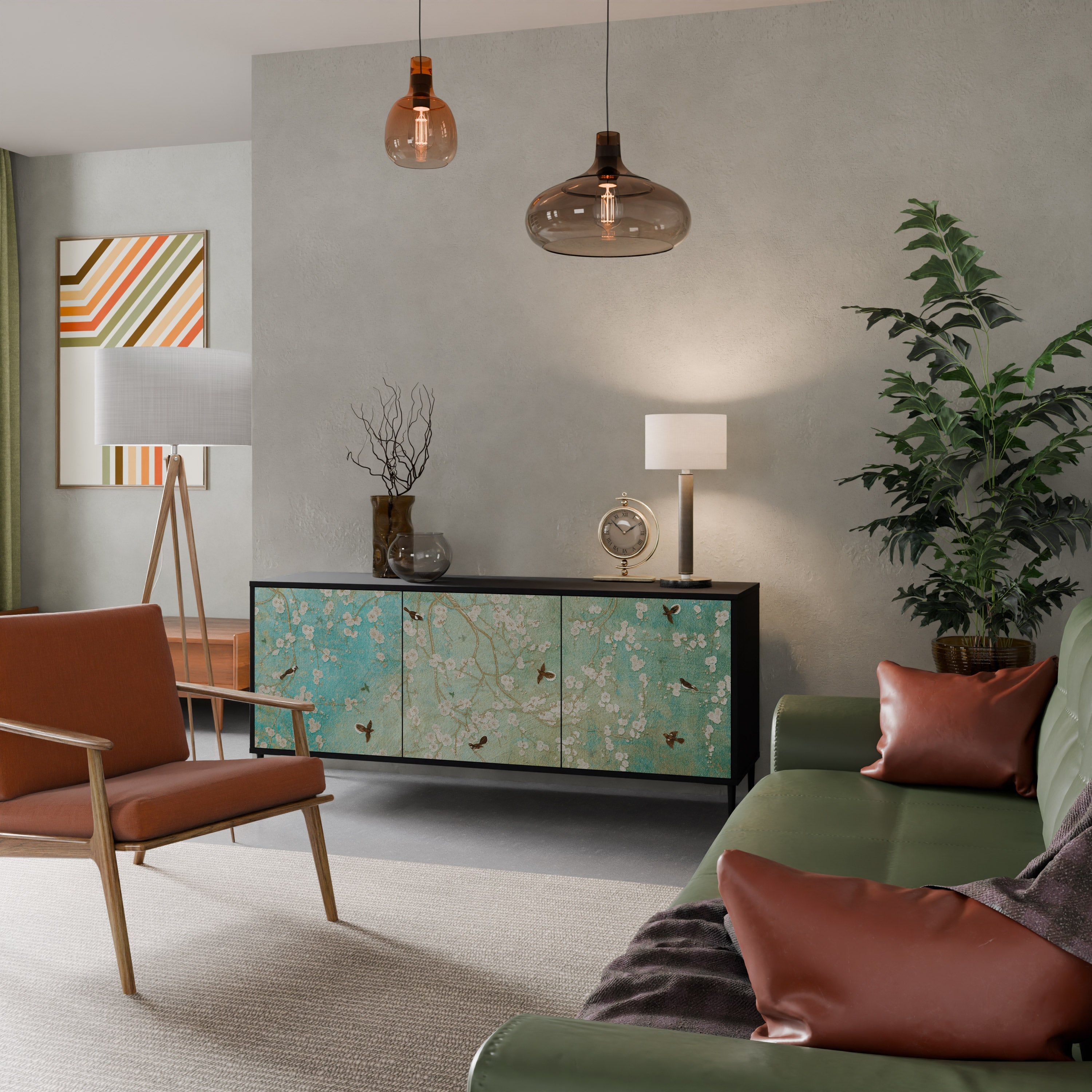 Buffet 3 portes BLOOMING CHARM en finition noire