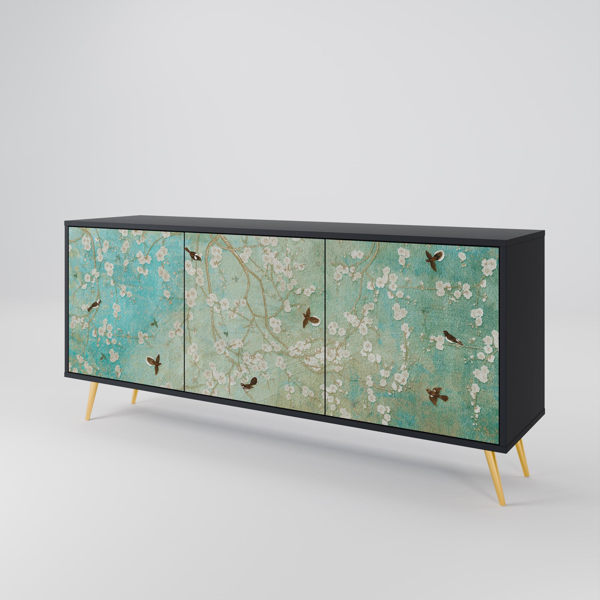 Buffet 3 portes BLOOMING CHARM en finition noire