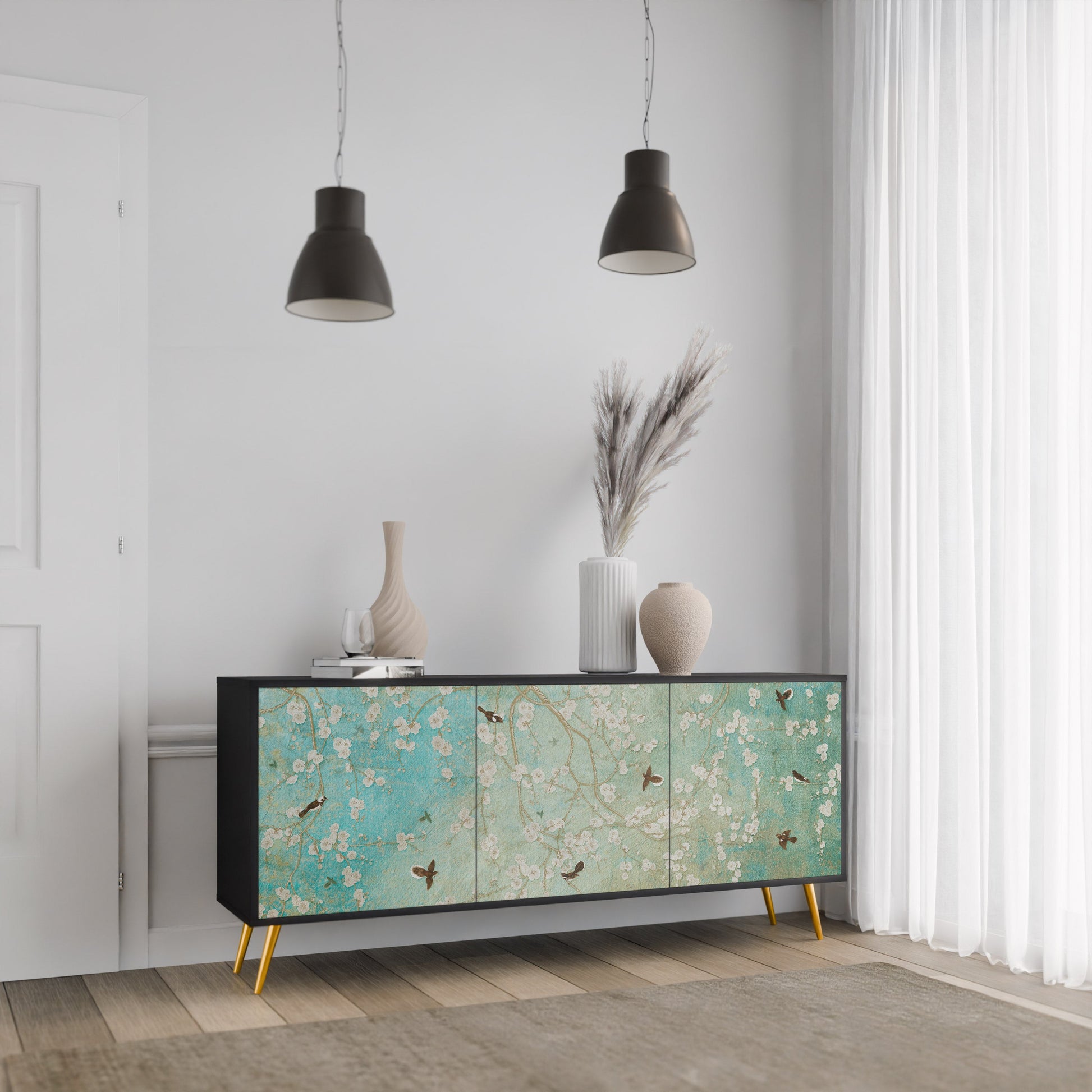Buffet 3 portes BLOOMING CHARM en finition noire