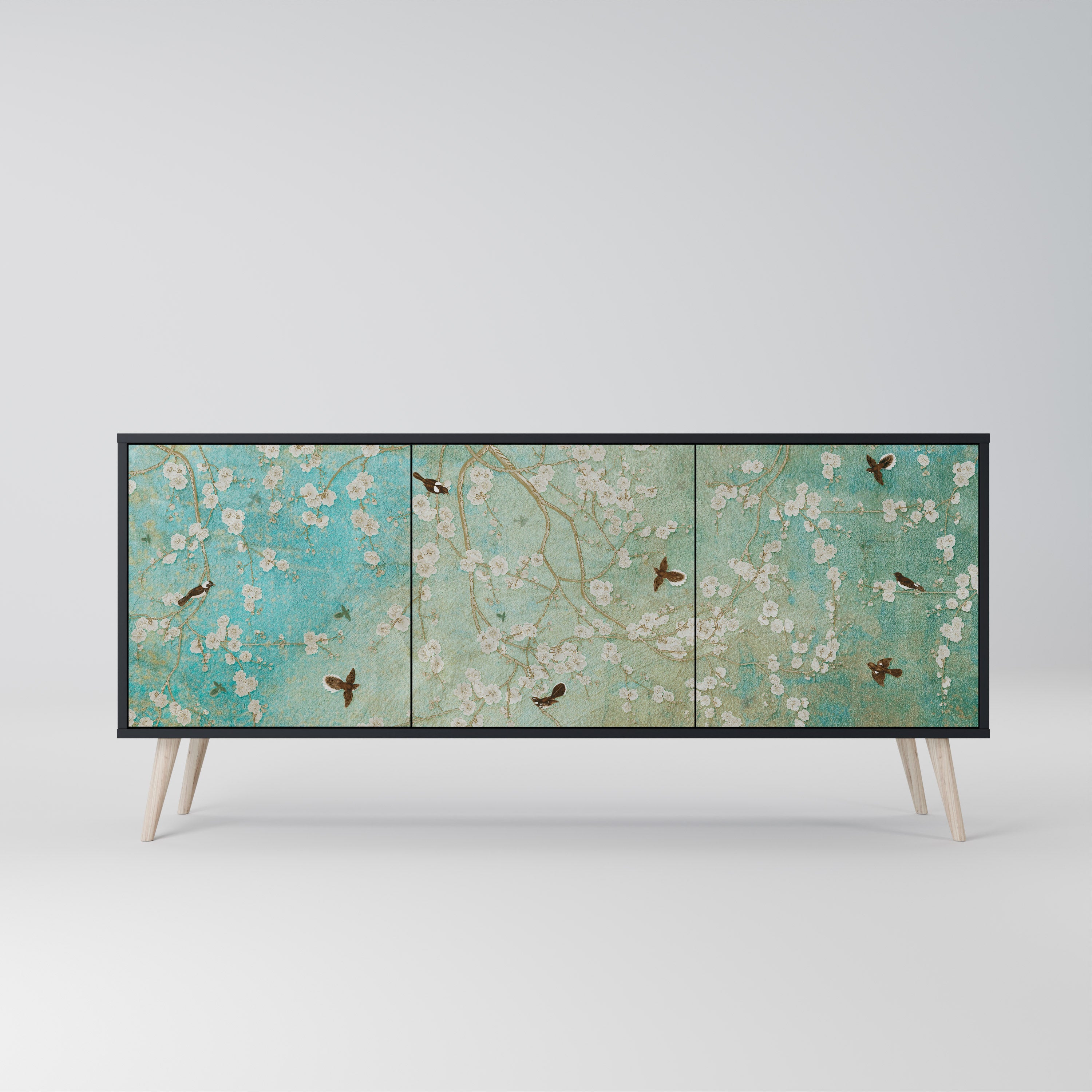 Buffet 3 portes BLOOMING CHARM en finition noire