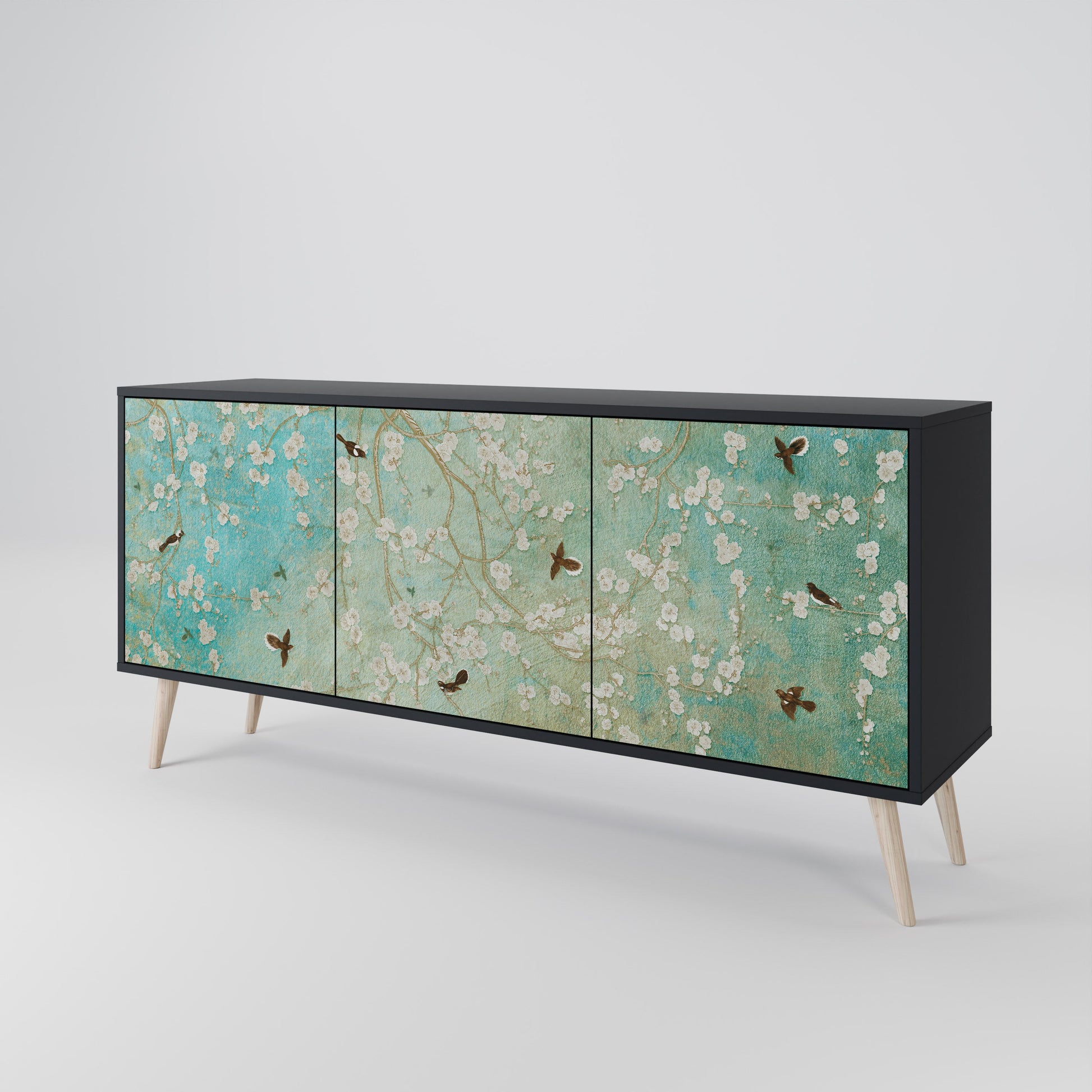 Buffet 3 portes BLOOMING CHARM en finition noire