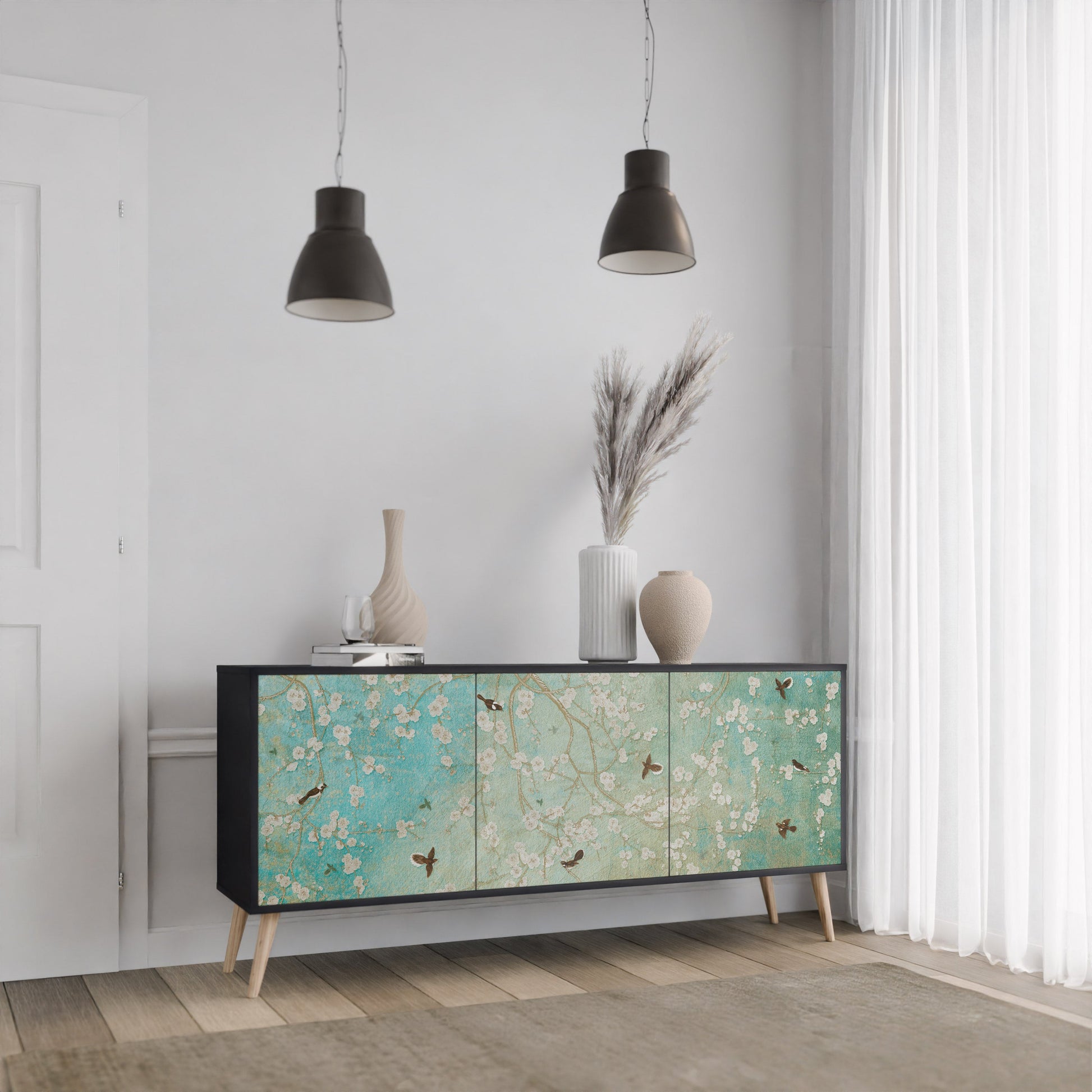 Buffet 3 portes BLOOMING CHARM en finition noire