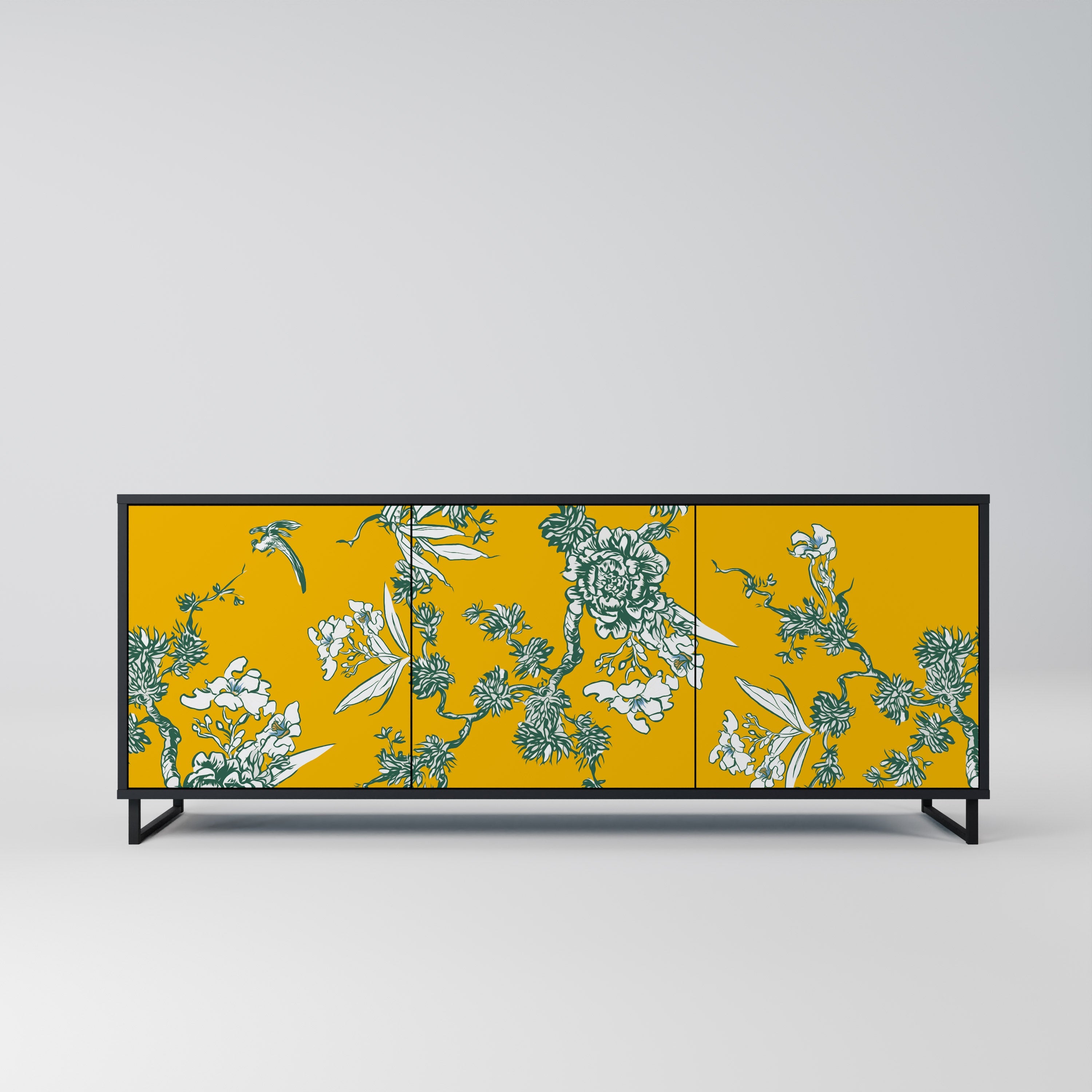 Buffet 3 portes YELLOW CHINOISERIE en finition noire