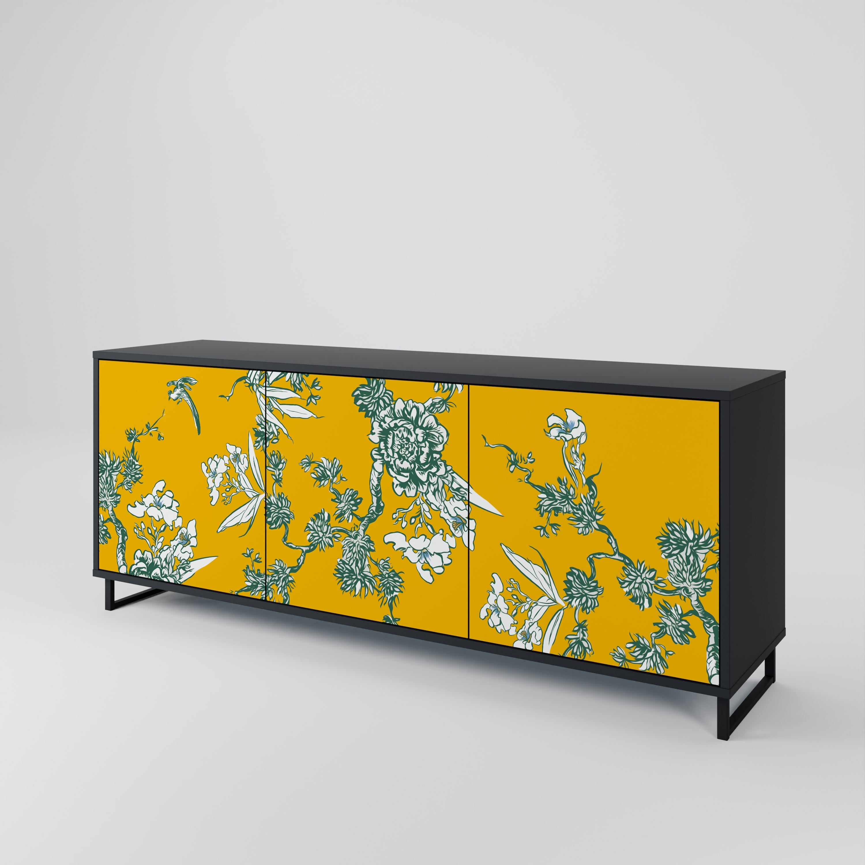 Buffet 3 portes YELLOW CHINOISERIE en finition noire